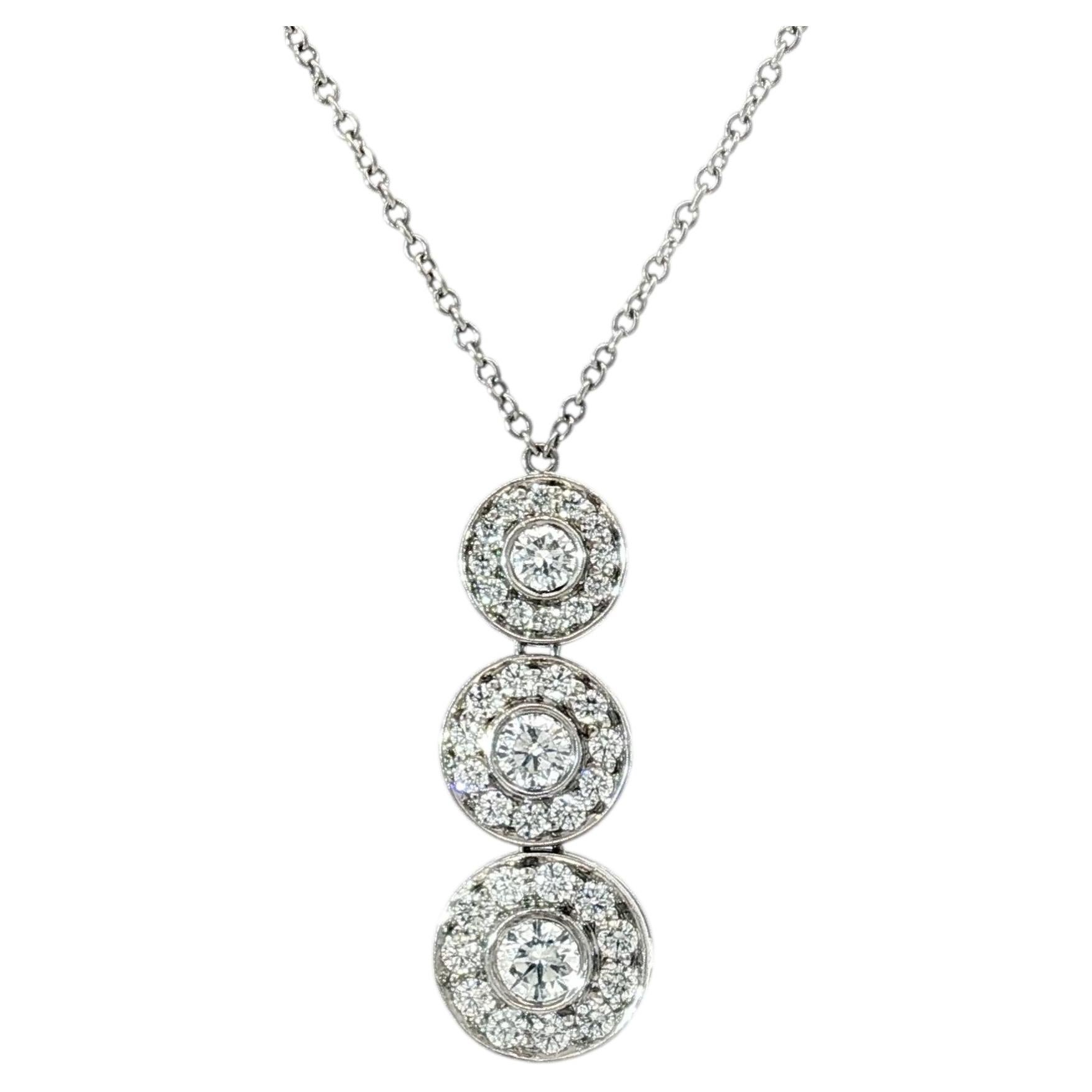 Tiffany & Co. PT950 Circlet Three-Stone Diamond Drop Pendant Necklace .55ctw