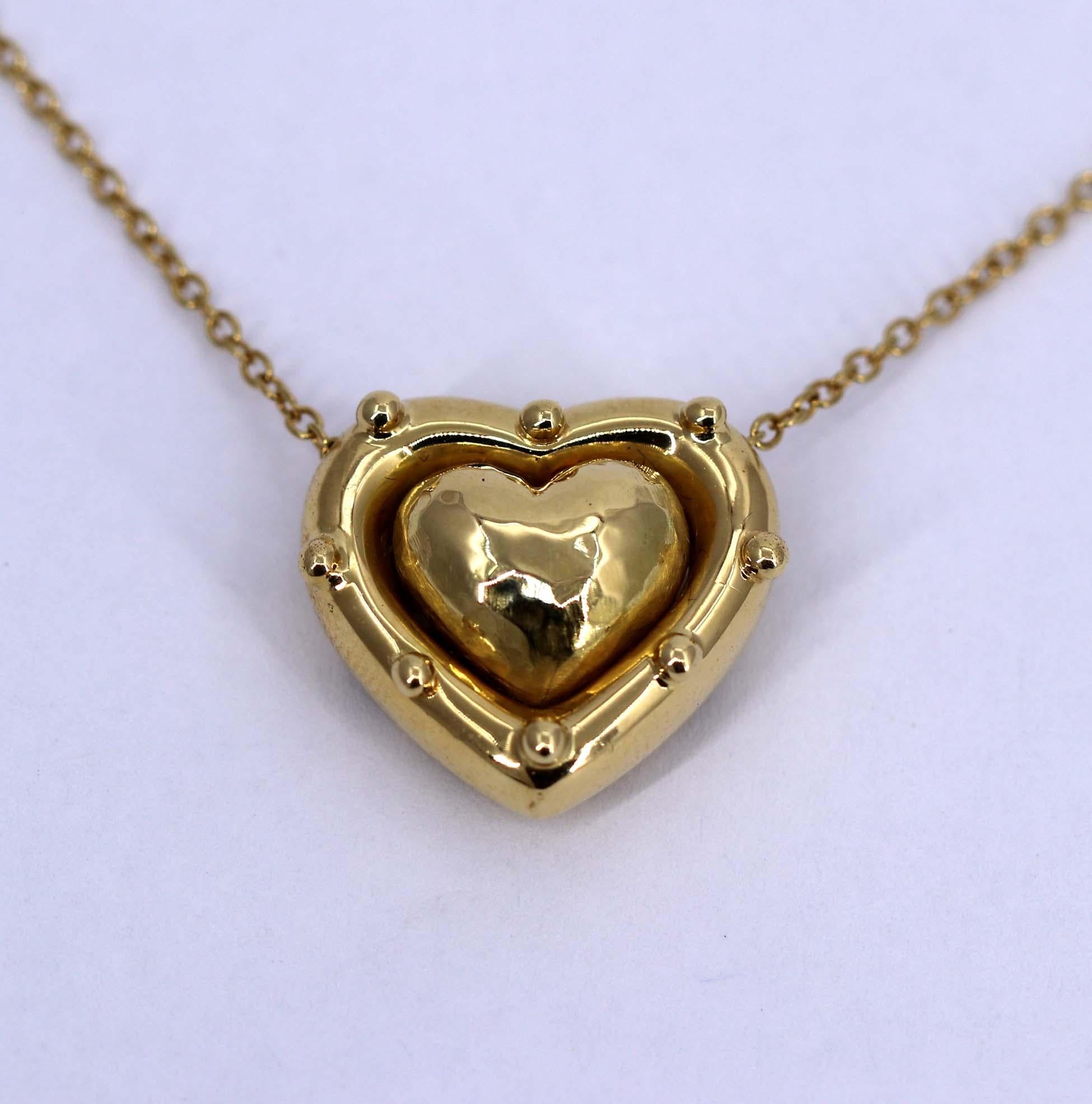 Tiffany & Co. Puffed Heart Pendant on Gold Chain In Excellent Condition In Palm Beach, FL