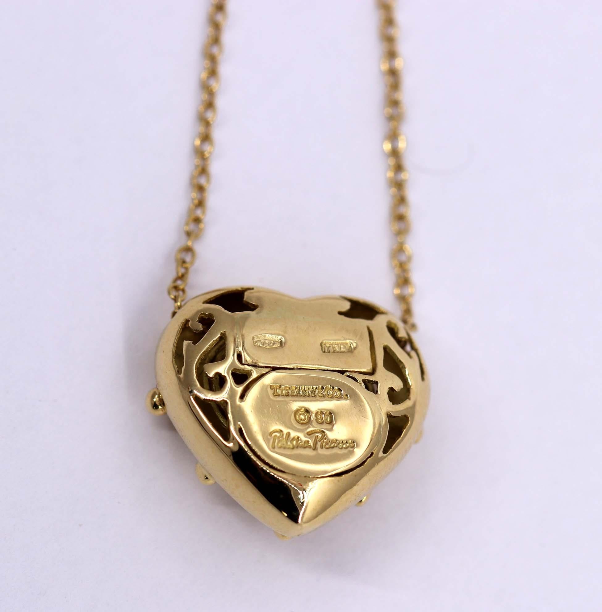 Women's Tiffany & Co. Puffed Heart Pendant on Gold Chain