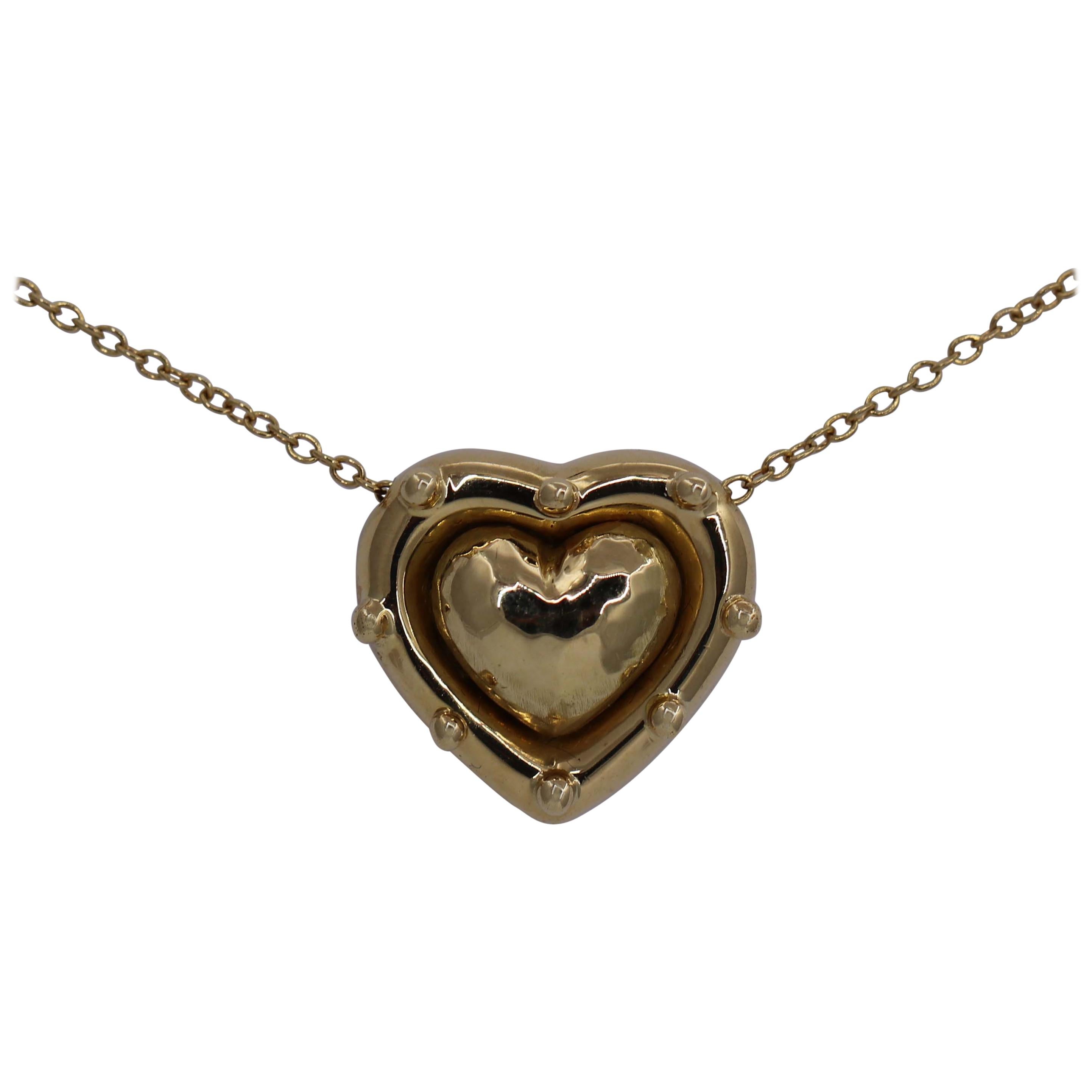 Tiffany & Co. Puffed Heart Pendant on Gold Chain
