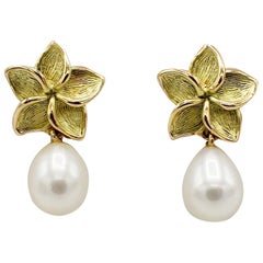 Tiffany & Co. Pulmeria 18 Karat Gold and Freshwater Pearl Flower Drop Earrings