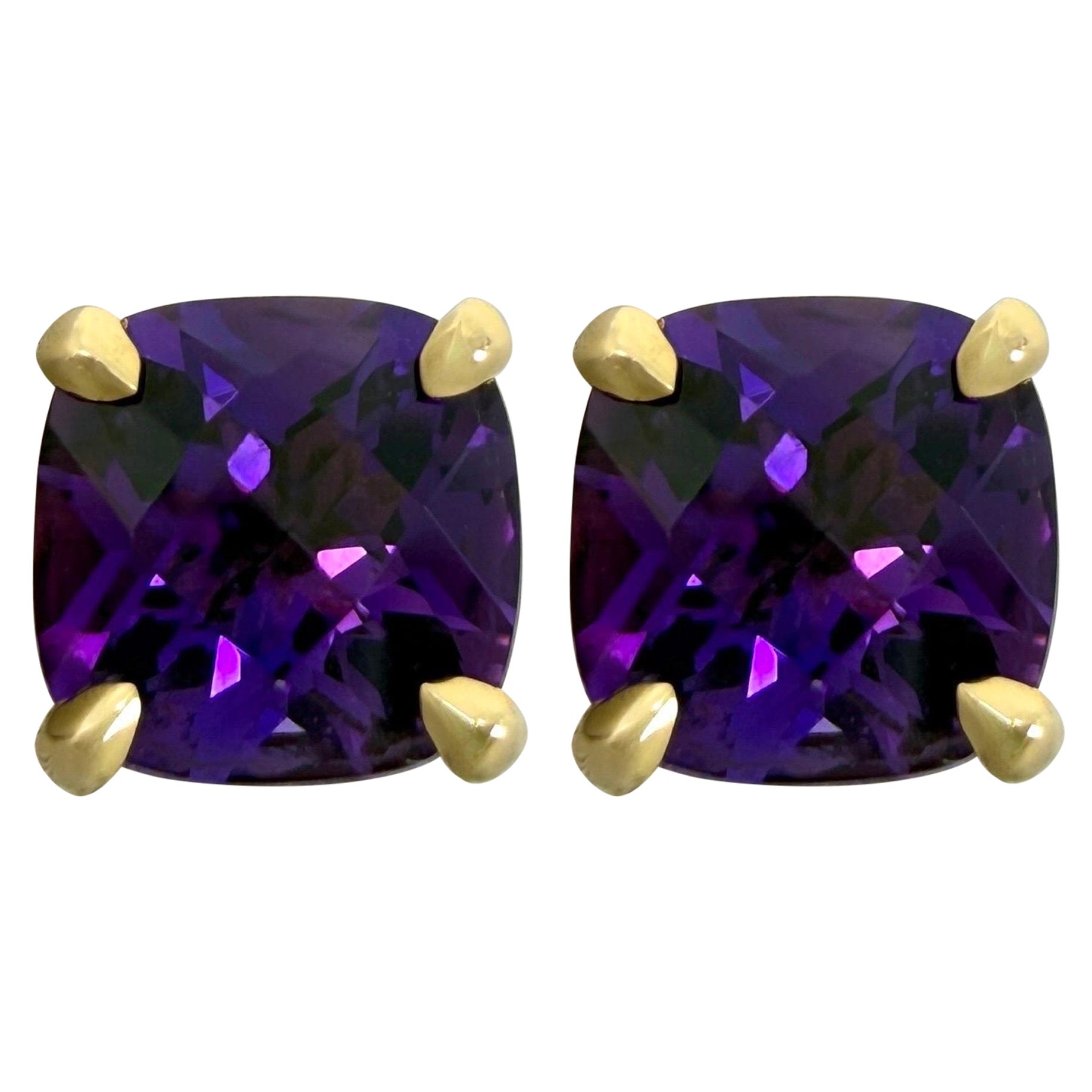 Tiffany & Co. Purple Amethyst 18k Yellow Gold Sparkler Cushion Stud Earrings For Sale