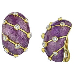 Vintage Tiffany & Co. Purple Enamel and Diamond Banana Earclips Earrings