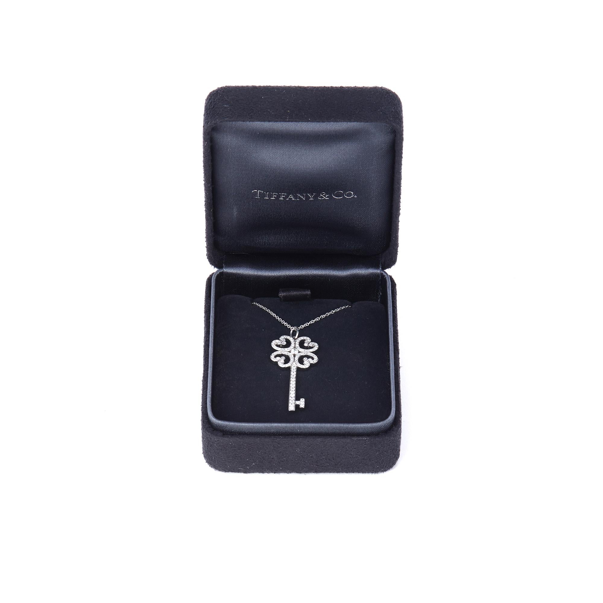 Round Cut Tiffany & Co. 'Quatra Heart' Platinum and Diamond Pendant Necklace