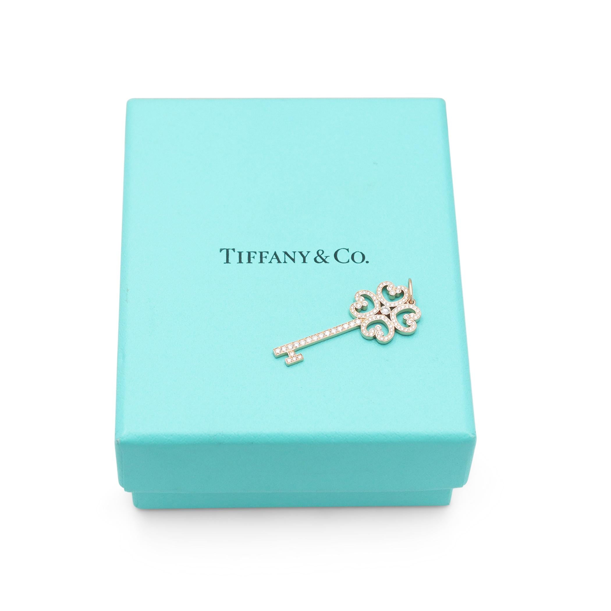 Brilliant Cut Tiffany & Co. 'Quatra Heart' Rose Gold Diamond Key Pendant