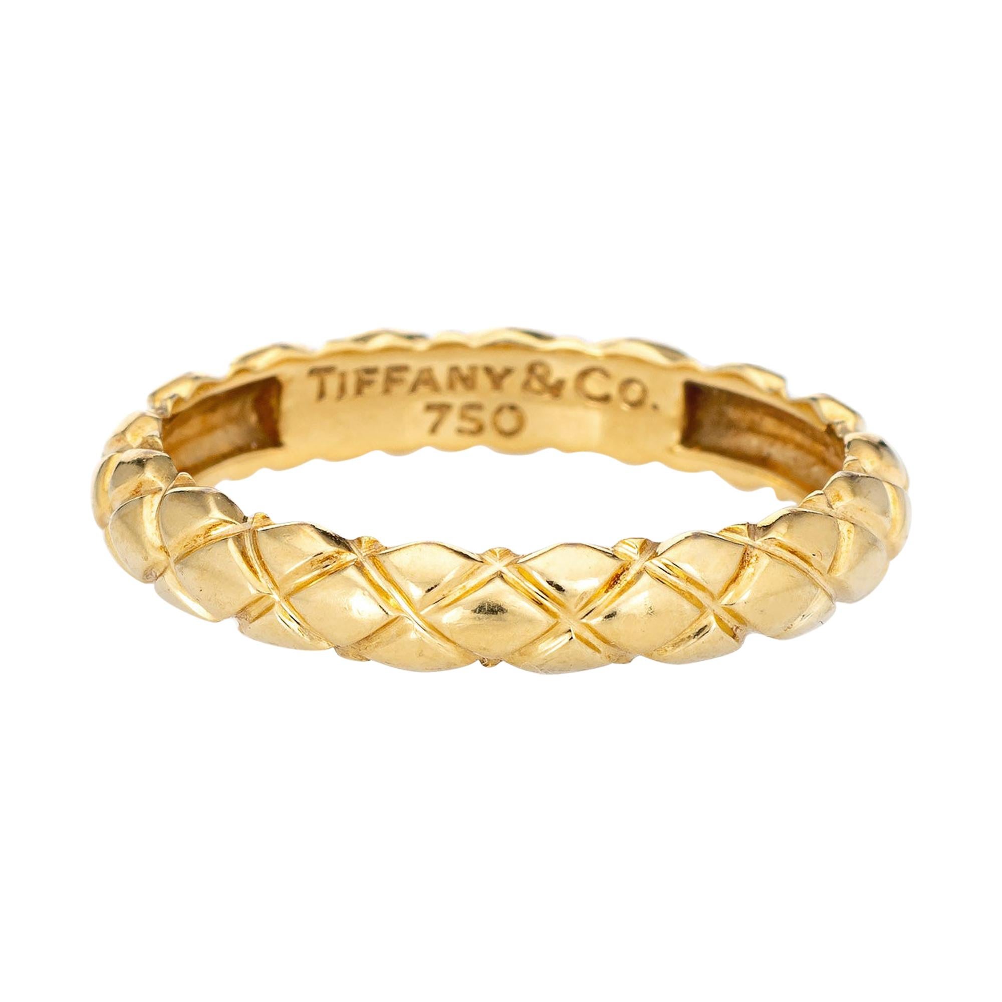 Tiffany & Co Quilt Pattern Ring 18k Yellow Gold Band Vintage Jewelry