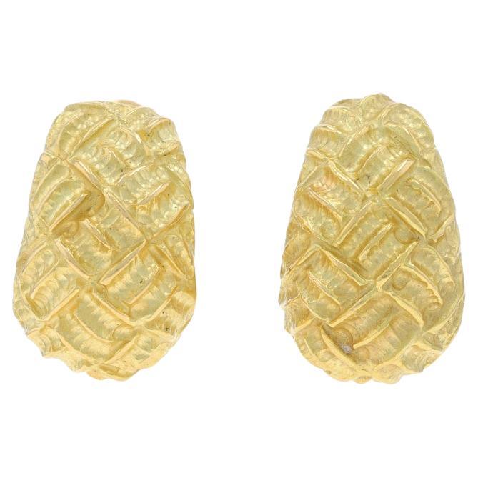 Tiffany & Co. Quilted Woven Hoop Earrings - Yellow Gold 18k Pierced Italy For Sale
