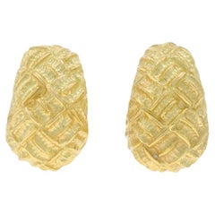 Tiffany & Co. Quilted Woven Hoop Earrings - Yellow Gold 18k Pierced Italy