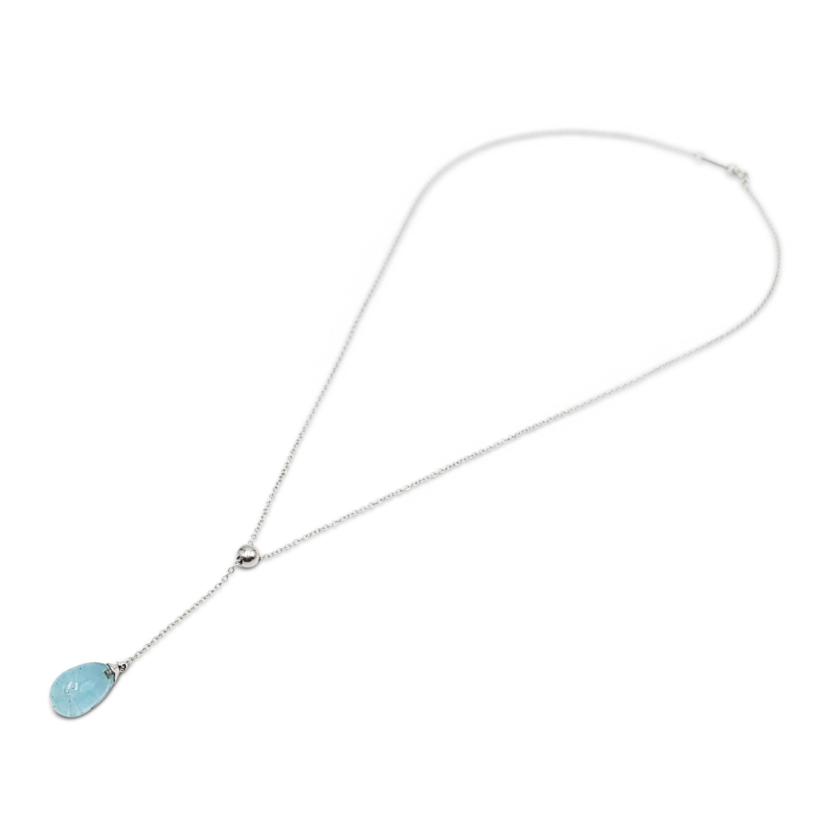 Round Cut Tiffany & Co. 'Rainbow Drop' White Gold and Aquamarine Necklace