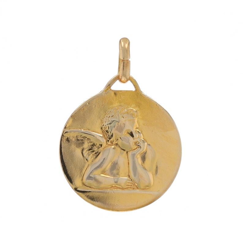 Brand: Tiffany & Co.
Design:  Raphael Angel
Era: Vintage

Metal Content: 14k Yellow Gold

Theme: Cherub, Guardian Angel

Measurements

Tall (from stationary bail): 11/16