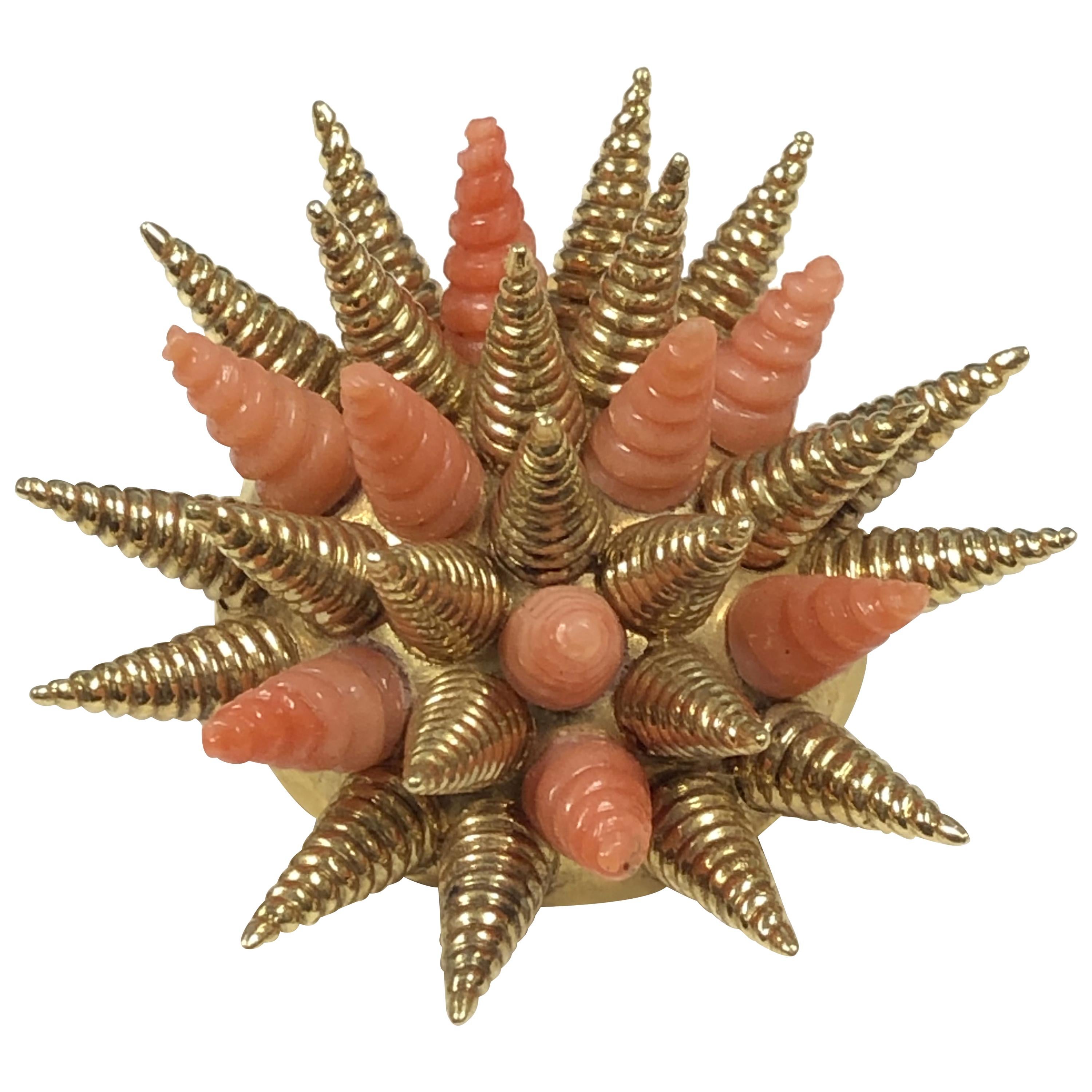 Tiffany & Co. Rare and Iconic Gold and Coral Large Sea Urchin Brooch For Sale