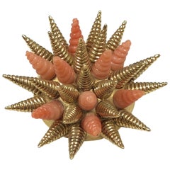 Vintage Tiffany & Co. Rare and Iconic Gold and Coral Large Sea Urchin Brooch