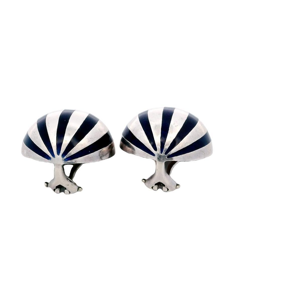 Tiffany & Co. Rari orecchini a clip a cupola con smalto blu, in argento sterling con scatola in vendita 2