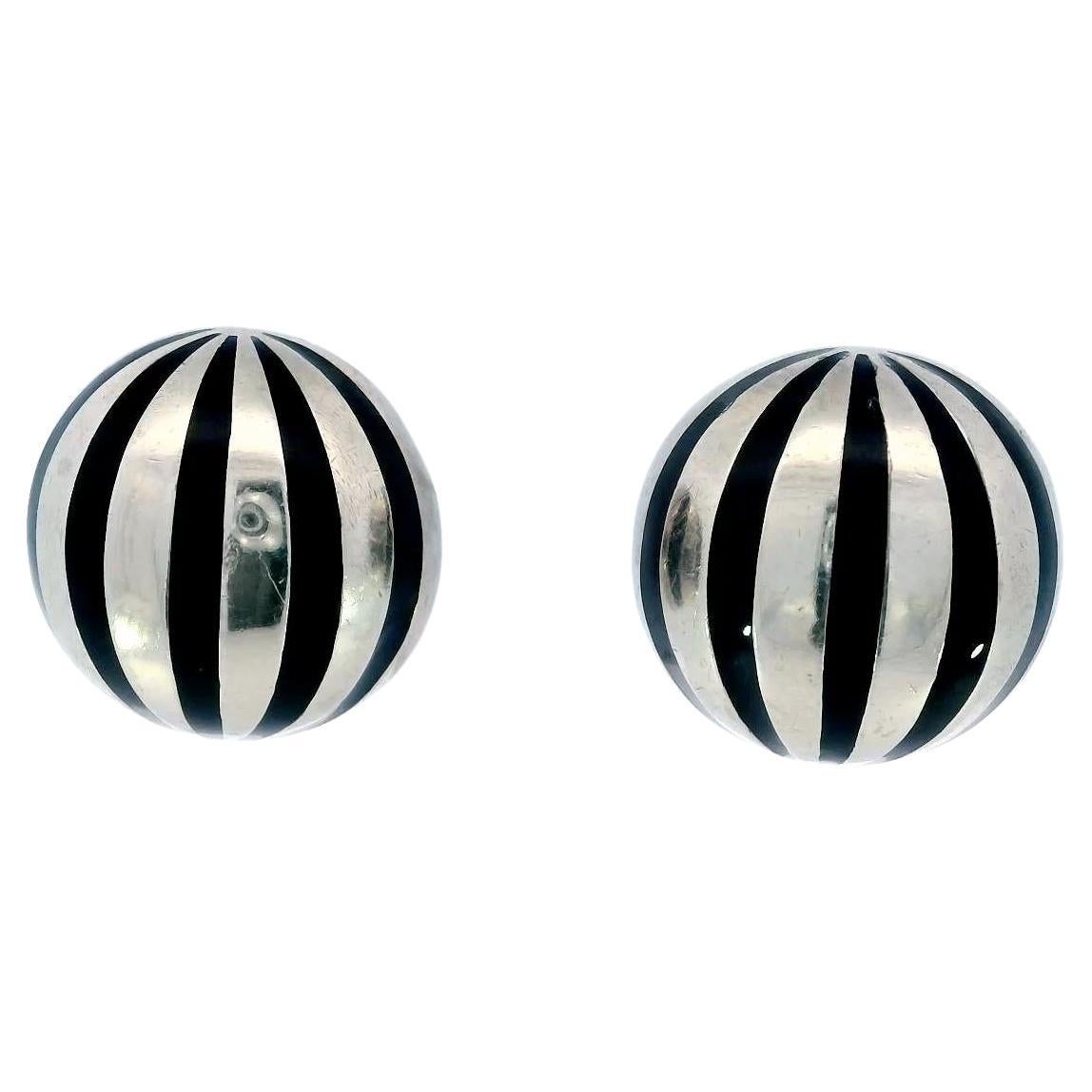 Tiffany & Co. Rare Blue Enamel Dome Clip on Earrings Sterling Silver W/ Box