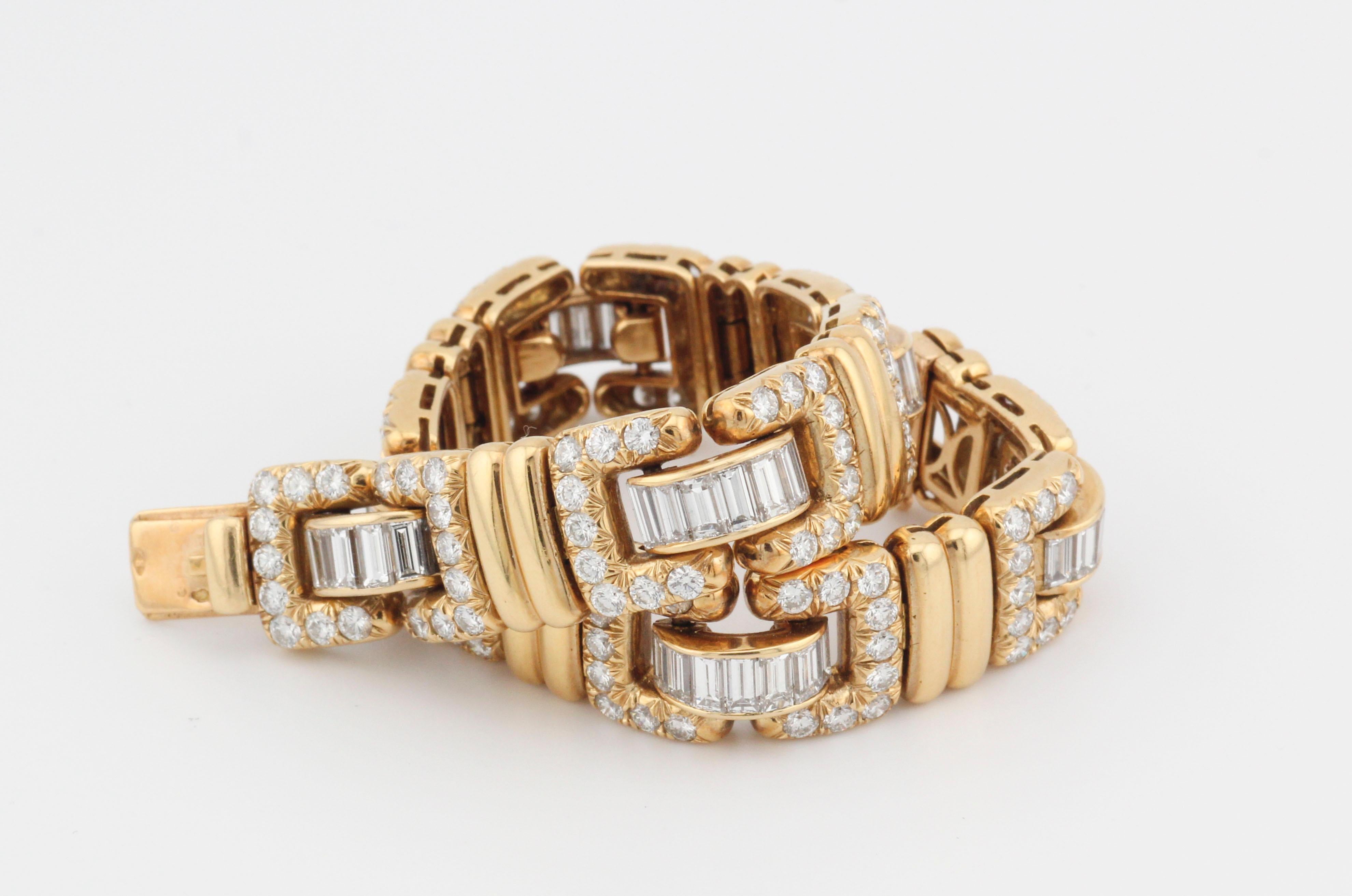 Tiffany & Co. Rare French 18 Karat Yellow Gold Baguette Round Diamond Bracelet For Sale 4