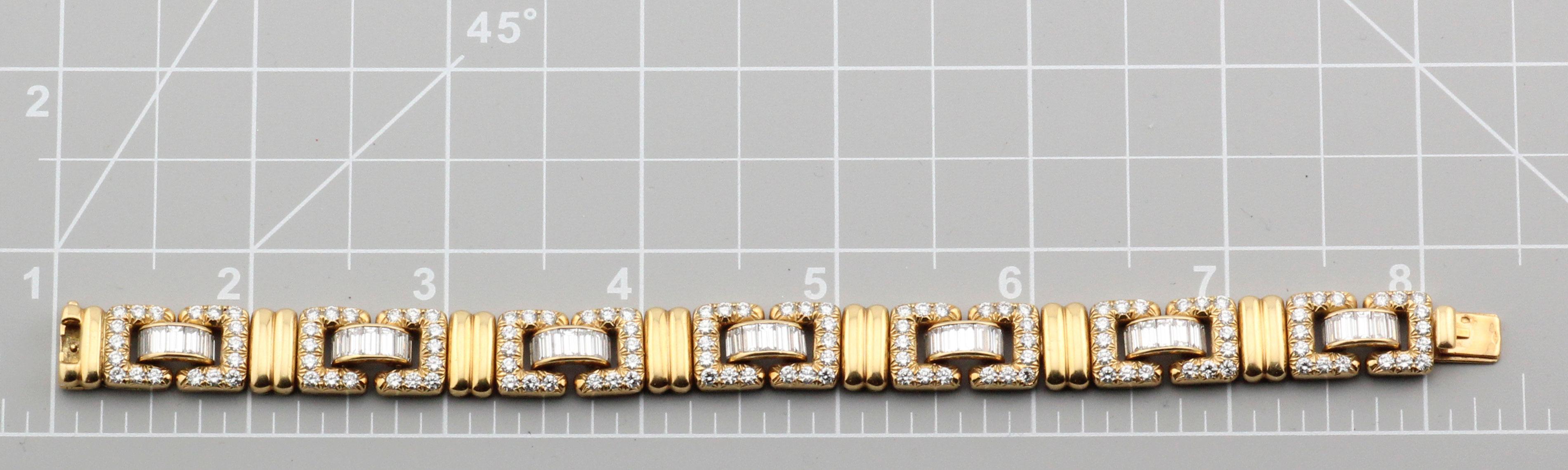 Tiffany & Co. Rare French 18 Karat Yellow Gold Baguette Round Diamond Bracelet For Sale 6