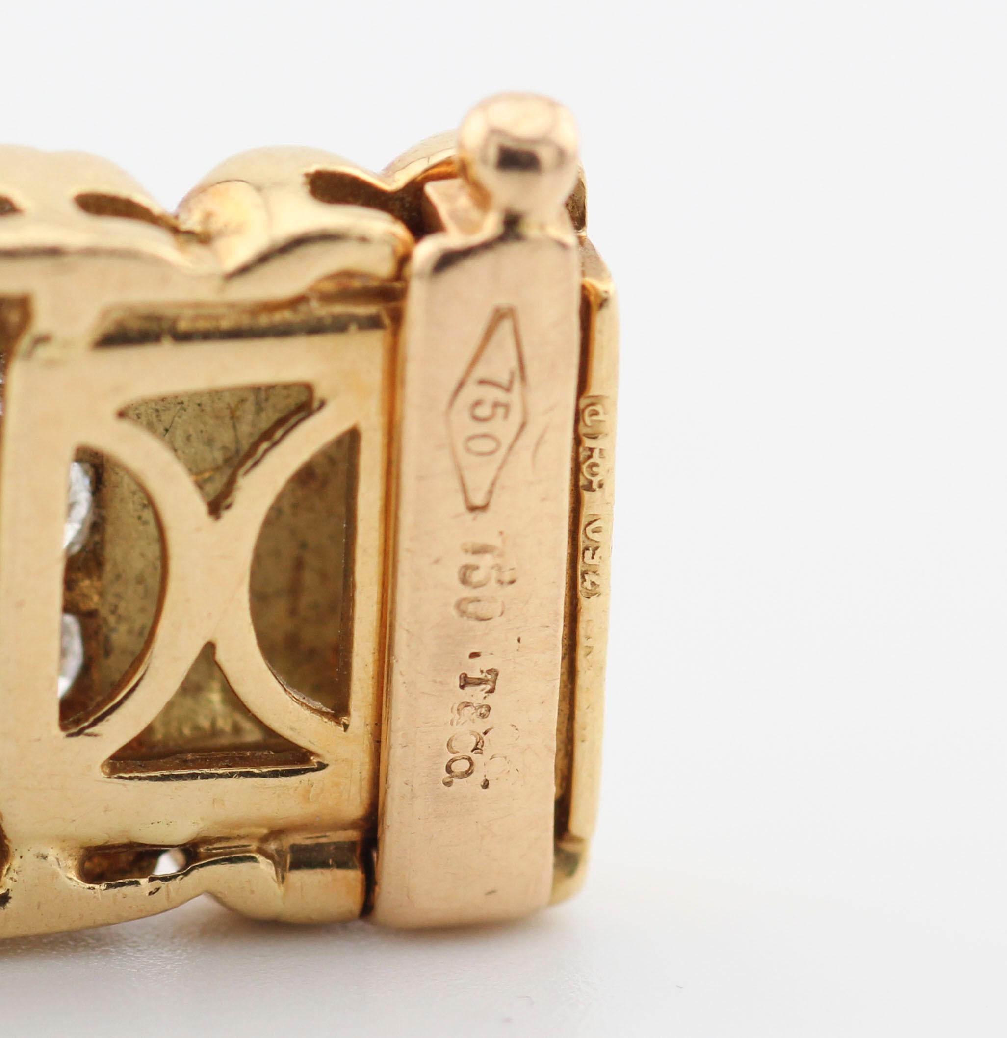 Tiffany & Co. Seltenes französisches 18 Karat Gelbgold Baguette-Diamantarmband mit rundem Baguette-Diamant (Baguetteschliff) im Angebot