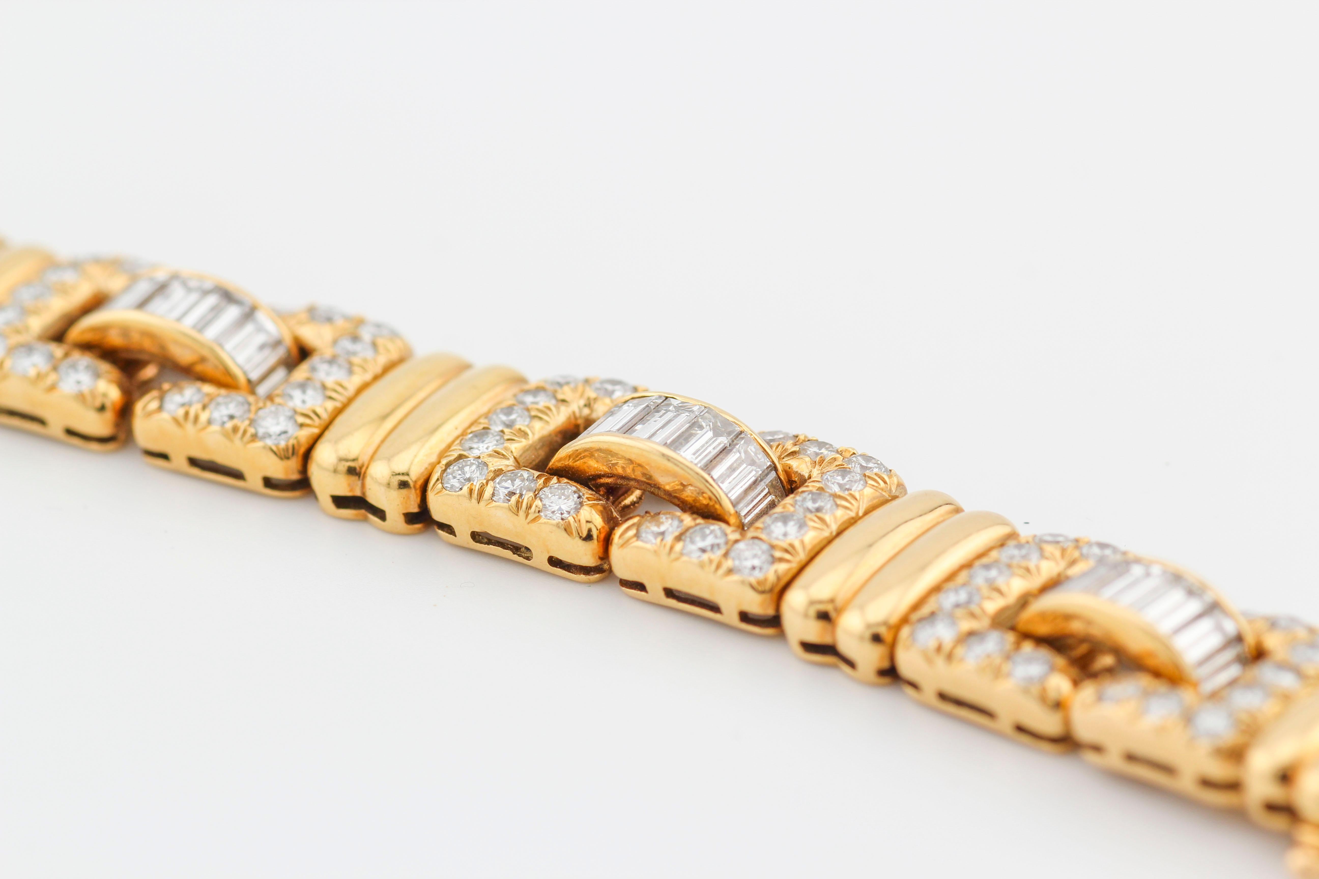 Tiffany & Co. Rare French 18 Karat Yellow Gold Baguette Round Diamond Bracelet In Good Condition For Sale In Bellmore, NY