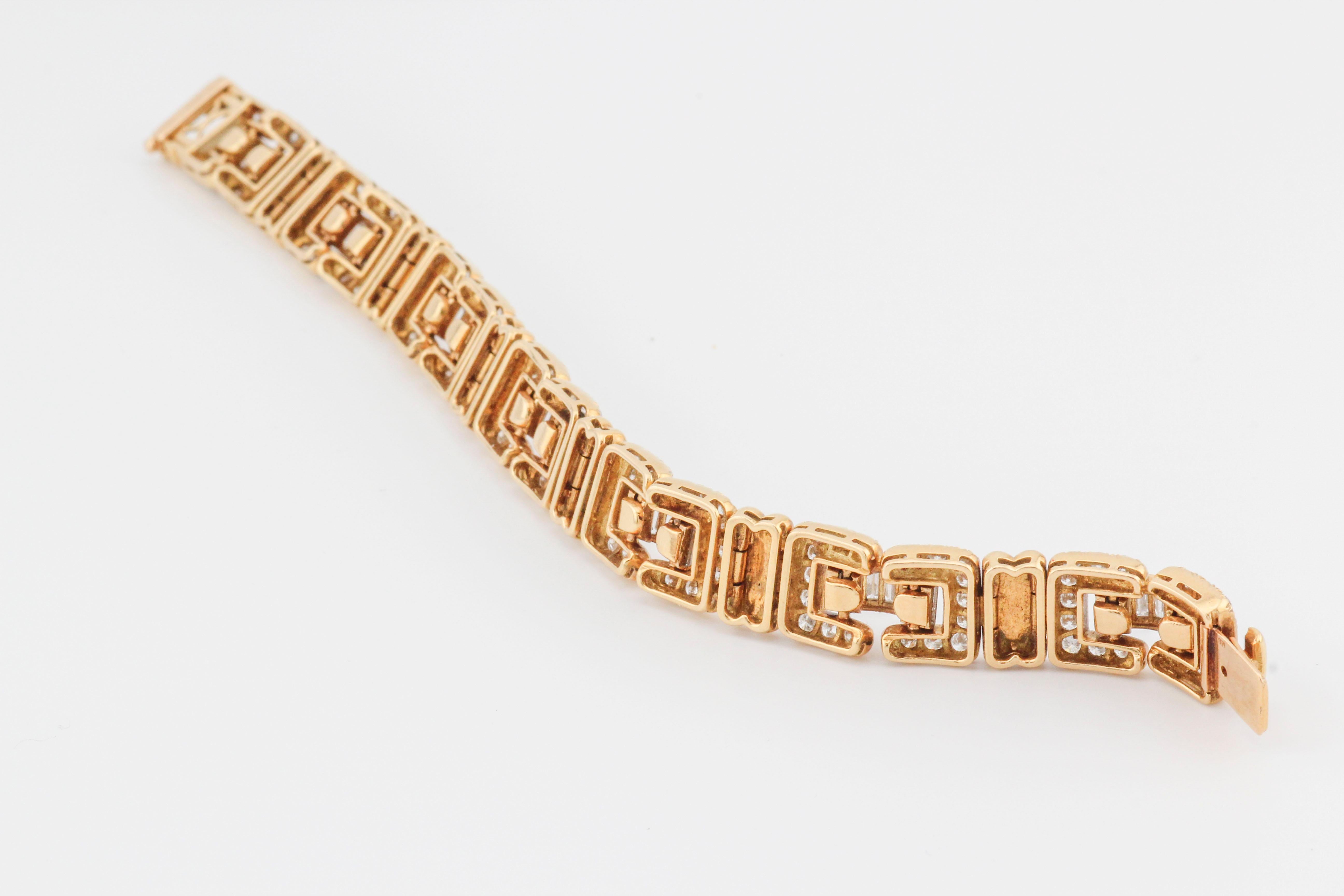 Tiffany & Co. Rare French 18 Karat Yellow Gold Baguette Round Diamond Bracelet For Sale 2