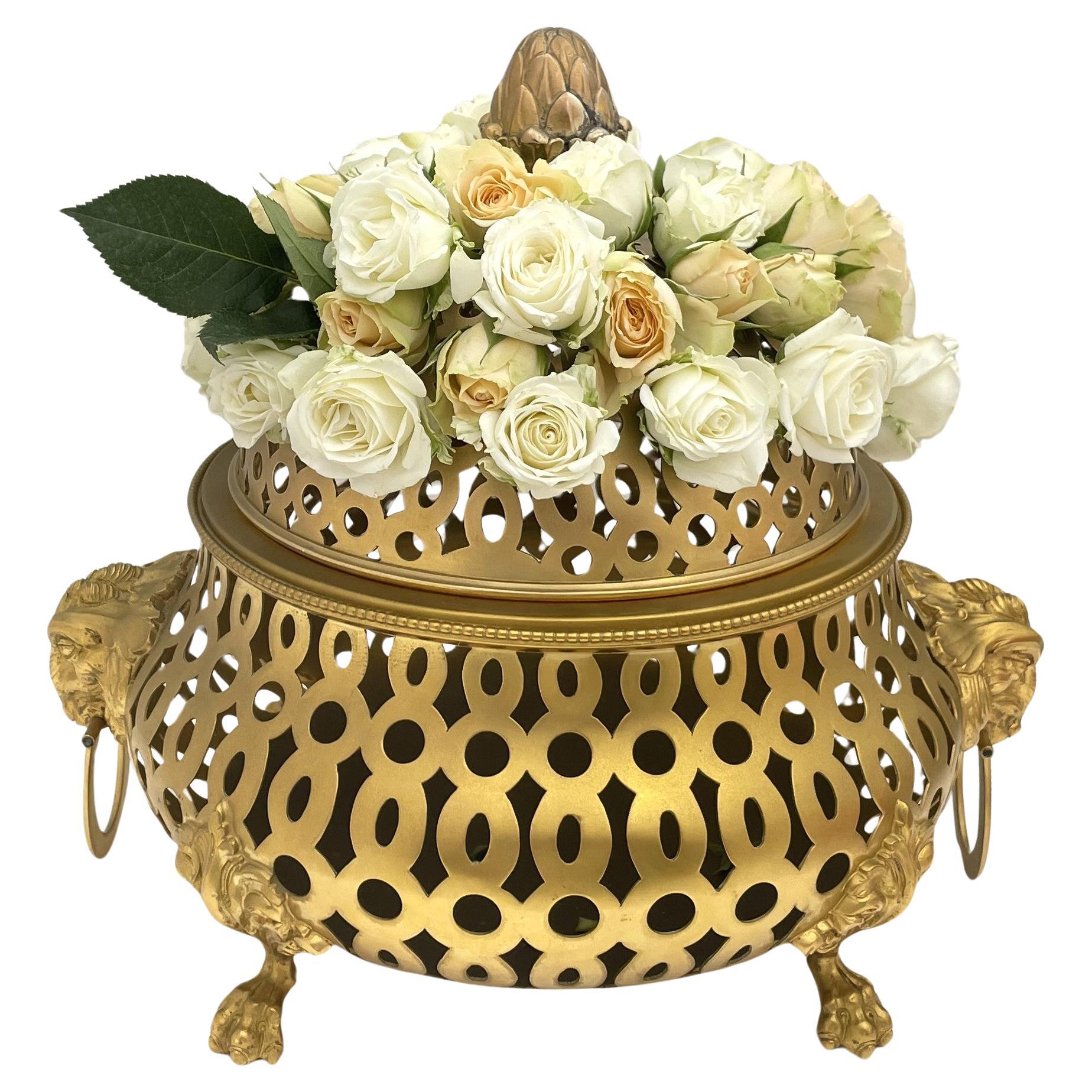 Tiffany & Co. Rare Sterling Silver Gilt Rose Centerpiece Bowl Potpourri For Sale