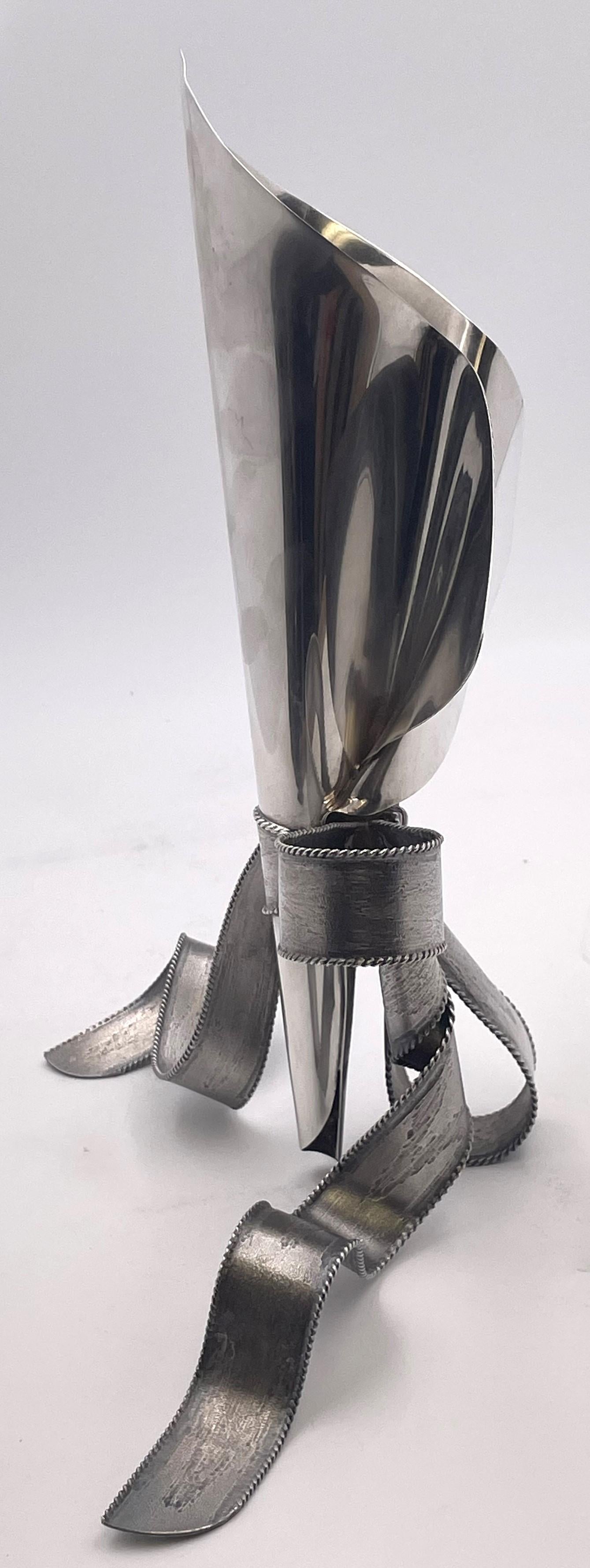 20th Century Tiffany & Co. Rare Sterling Silver Ribbon Bow Large Vase by Victor Carranza For Sale