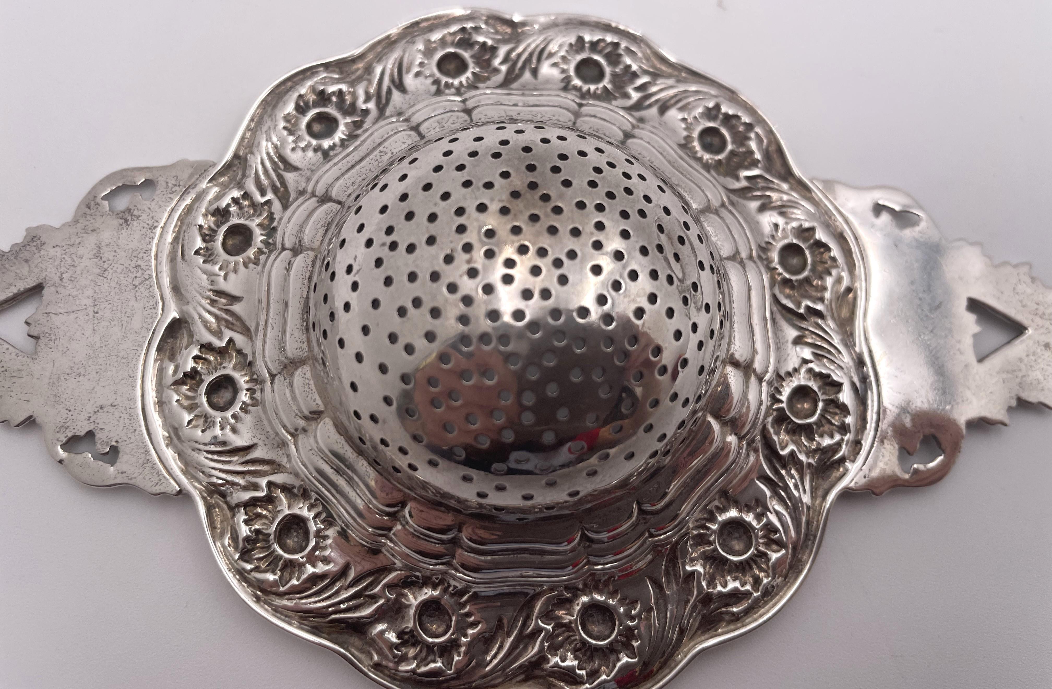 19th Century Tiffany & Co. Rare Sterling Silver Tea Strainer in Chrysanthemum Pattern For Sale