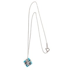 Tiffany & Co. Rare Turquoise Blue Box Diamond Platinum Pendant Necklace