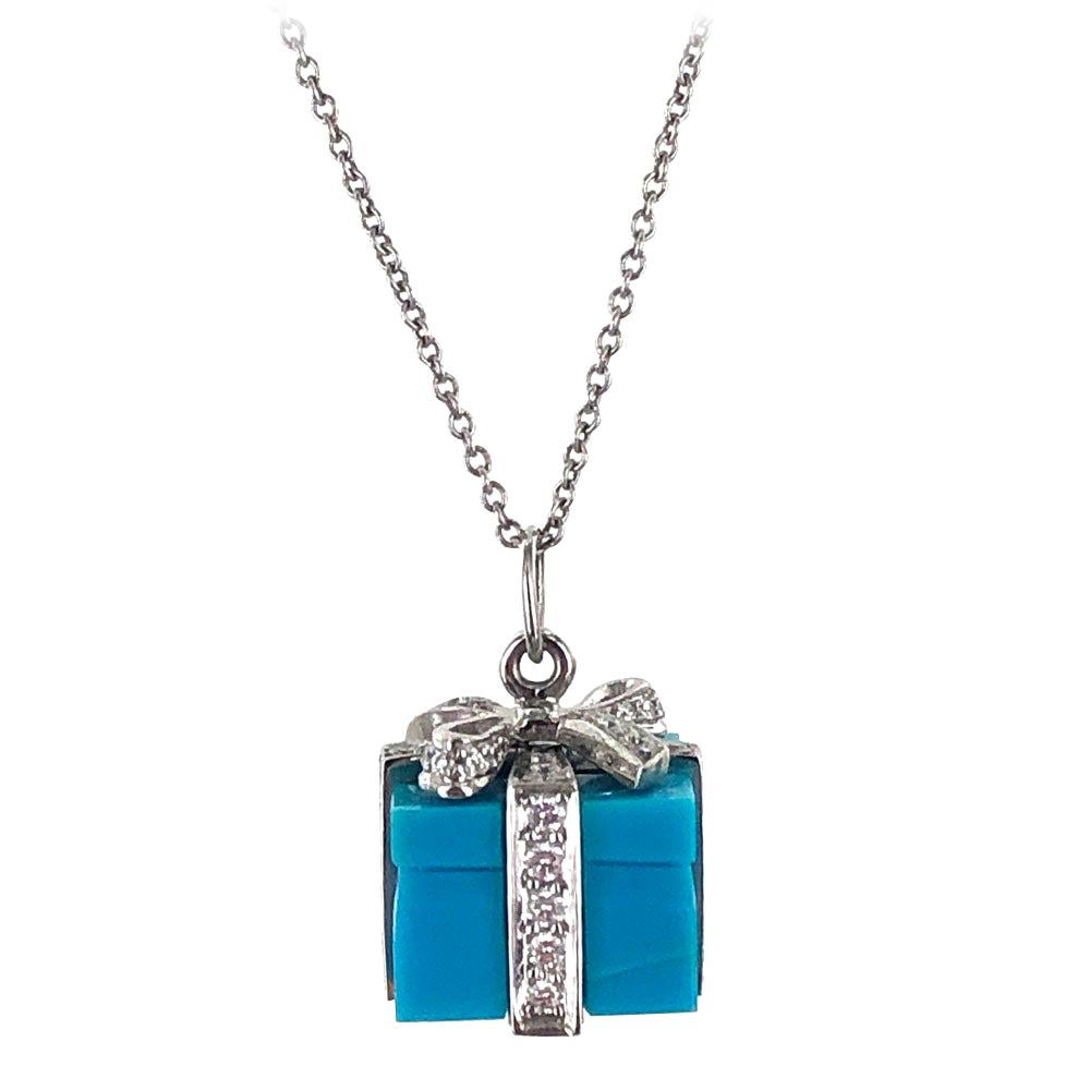 Tiffany & Co. Rare Turquoise Blue Box Diamond Platinum Pendant Necklace