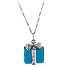 Tiffany & Co. Rare Turquoise Blue Box Diamond Platinum Pendant Necklace