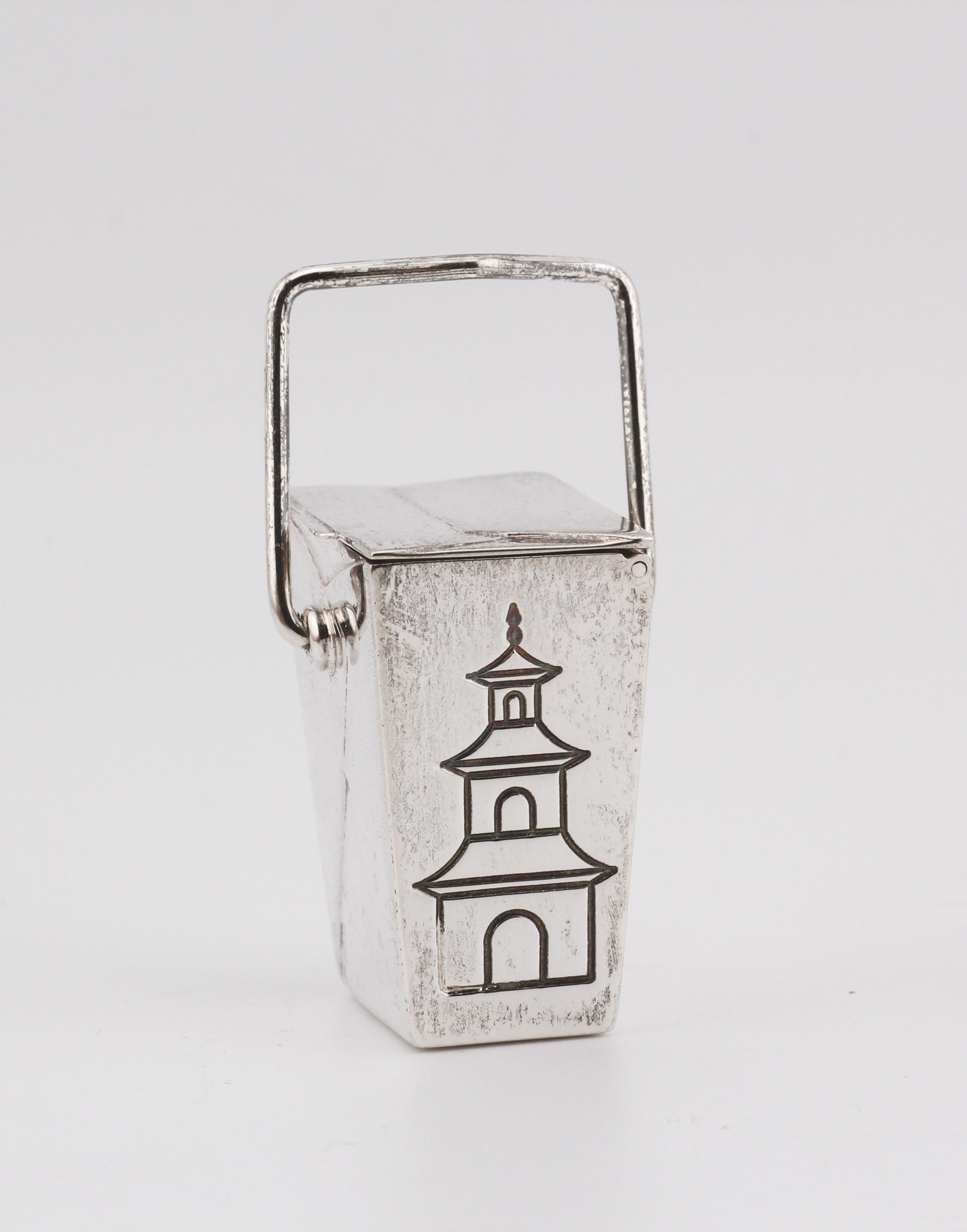 Tiffany & Co RARE Vintage Silver Chinese Take Out Pill Box Philippines In Good Condition In Simpsonville, SC