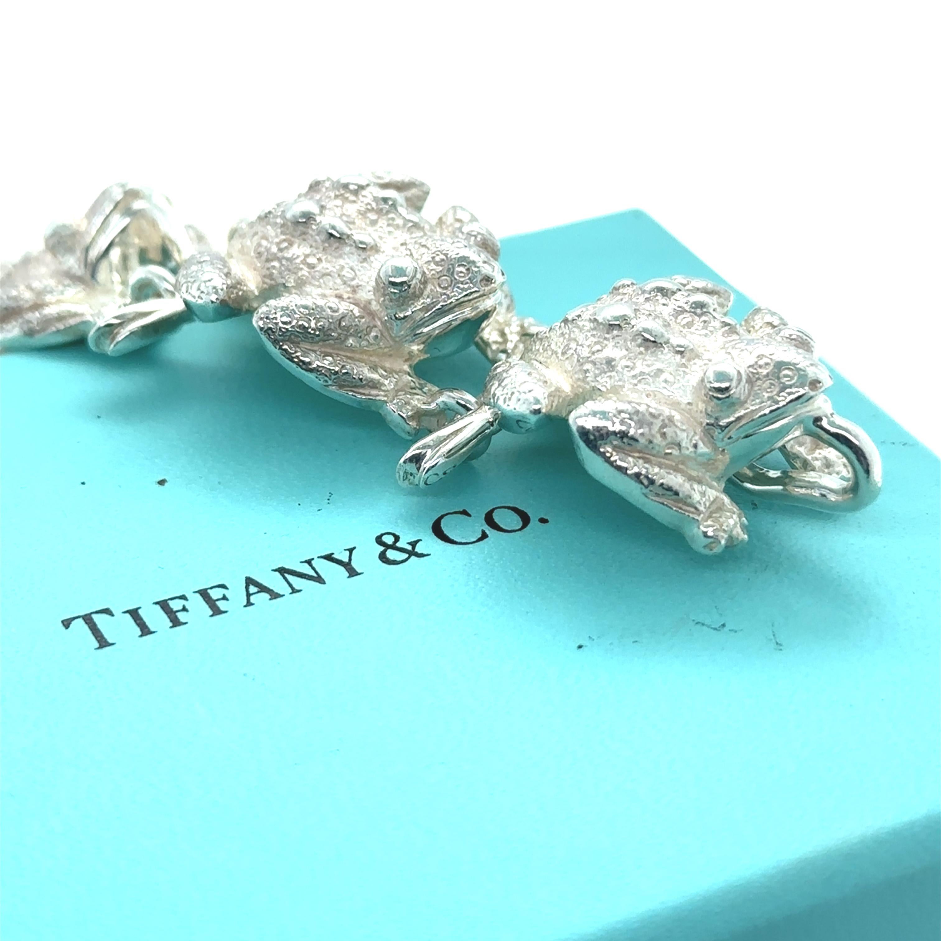 Tiffany & Co Rare Vintage Silver Frog Nature Link Bracelet 88.43g en vente 1