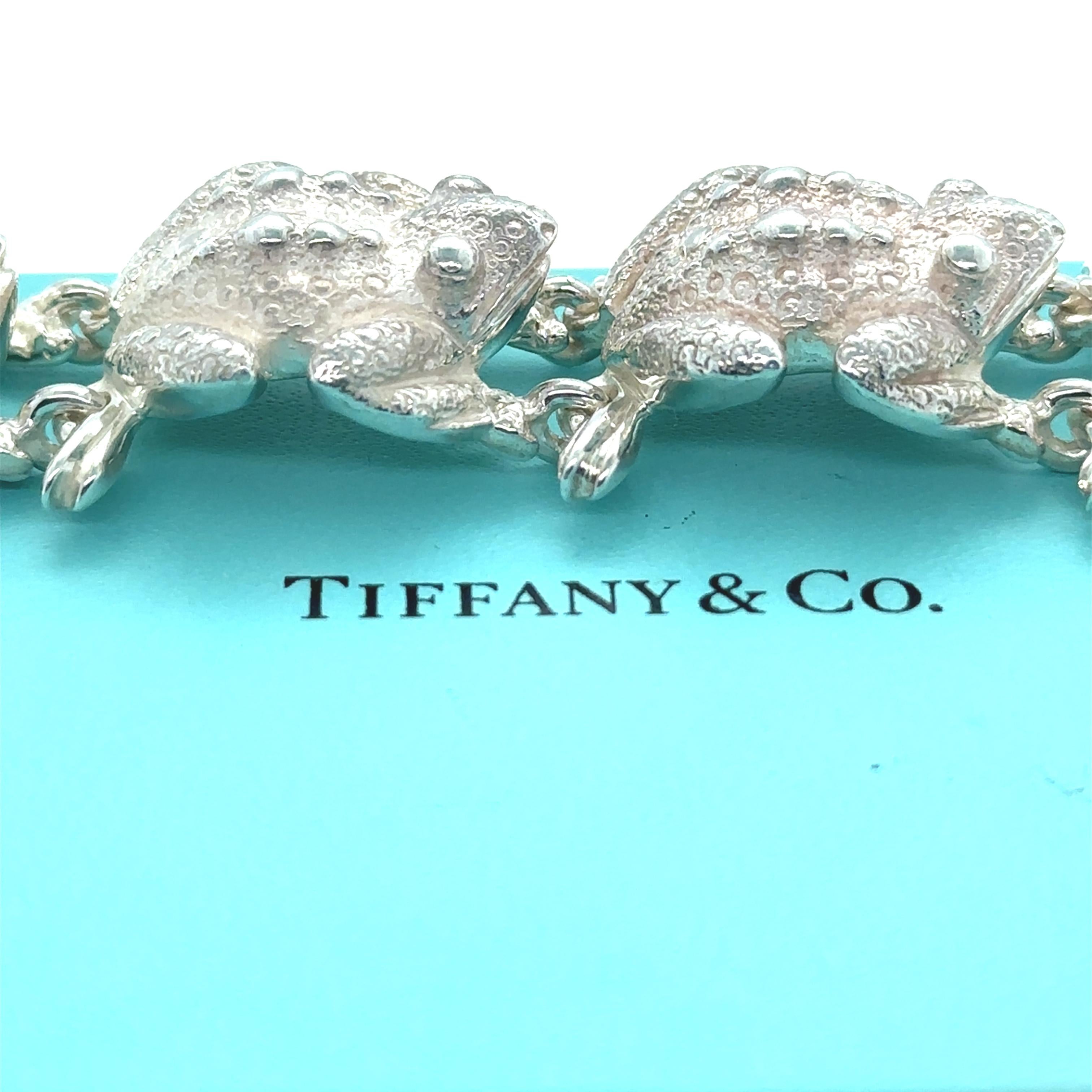 Tiffany & Co Rare Vintage Silver Frog Nature Link Bracelet 88.43g en vente 2