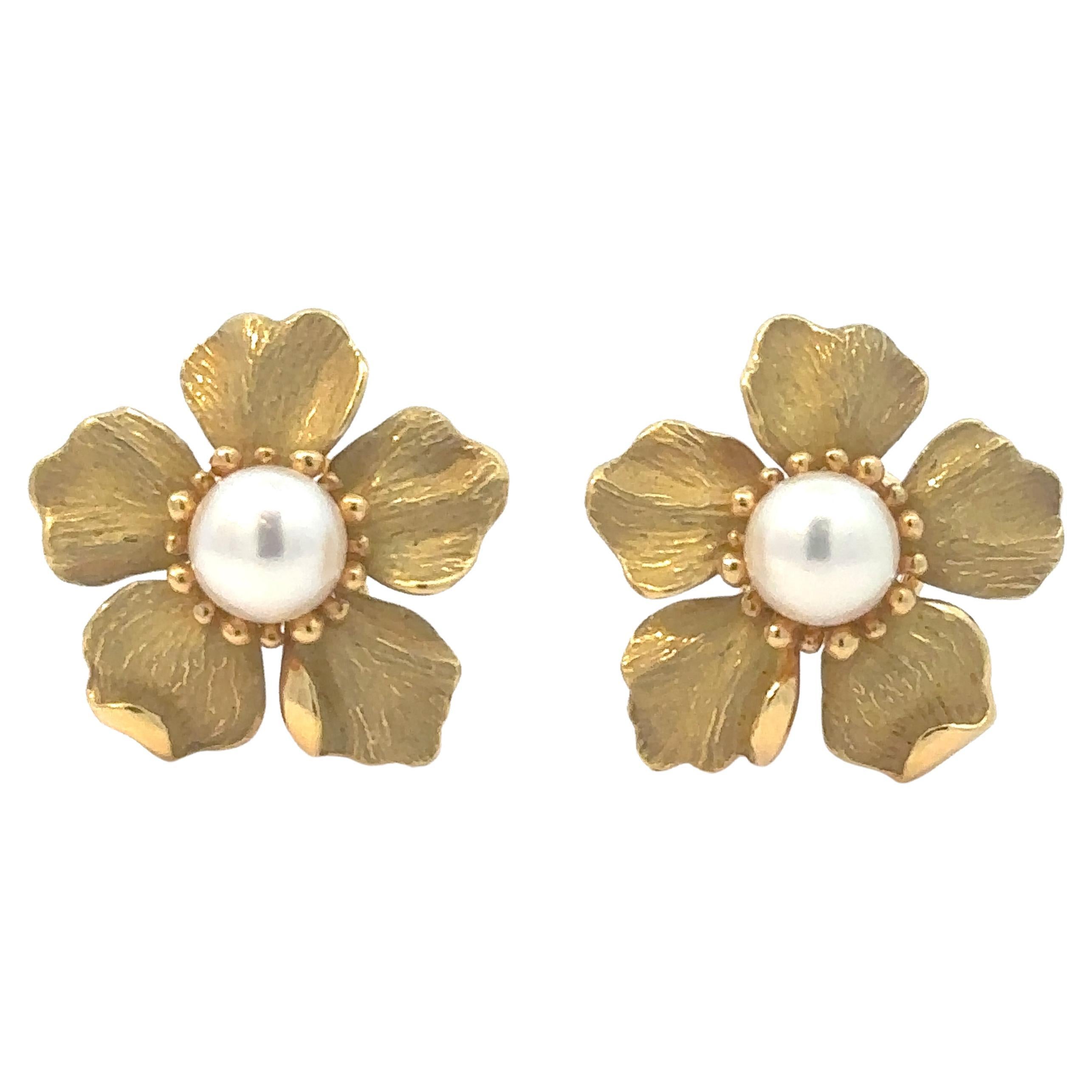 Tiffany & Co. Rare 'Wild Rose' Pearl & Yellow Gold Earrings