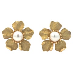 Tiffany & Co. Rare 'Wild Rose' Pearl & Yellow Gold Earrings
