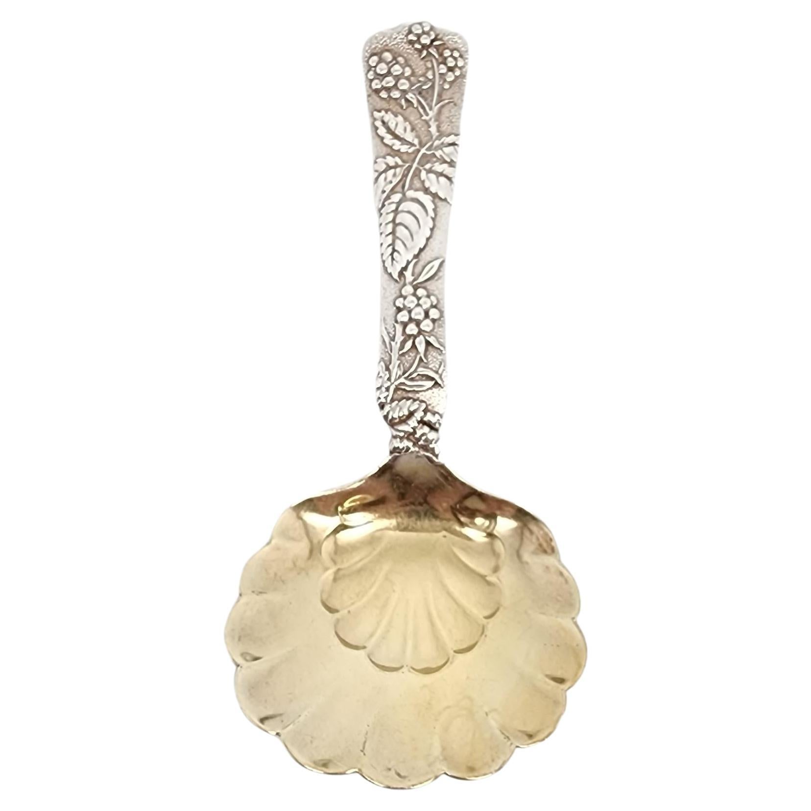 Tiffany & Co Raspberry Vine Sterling Silver Gold Wash Bon Bon Spoon w/mon #15478 For Sale