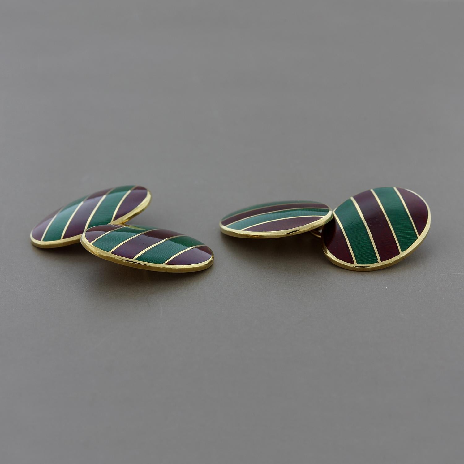 Tiffany & Co. Red and Green Enamel Gold Cufflinks In Excellent Condition For Sale In Beverly Hills, CA