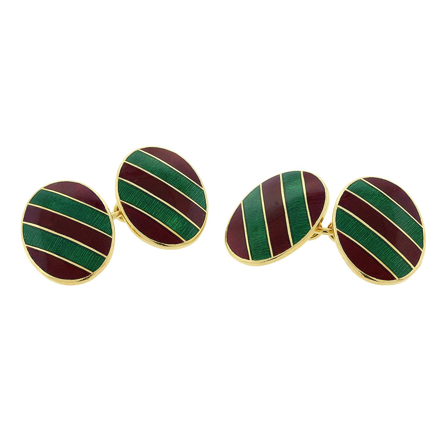 Tiffany & Co. Red and Green Enamel Gold Cufflinks For Sale
