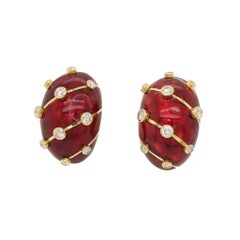 Tiffany & Co. Red Enamel Diamond Banana Clip-On 18 Karat Yellow Gold Earrings