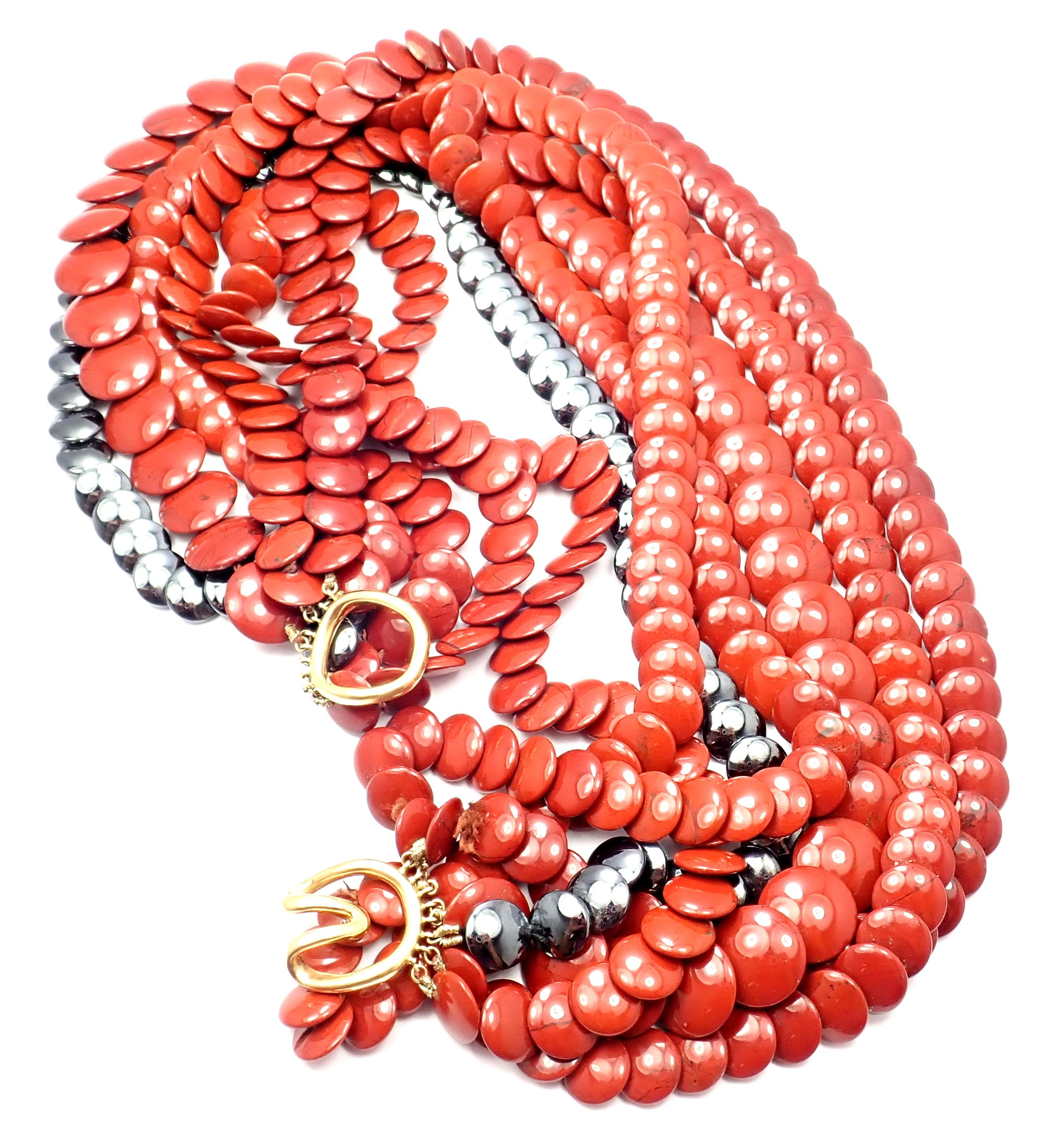 Tiffany & Co Collier en or jaune à plusieurs rangs de perles de jaspe rouge et d'hématite en vente 2