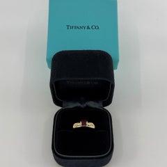 Tiffany & Co. Red Ruby Baguette Cut 18k Yellow Gold Three Stone Band Ring