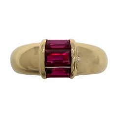 Tiffany & Co. Red Ruby Baguette Cut 18k Yellow Gold Three Stone Band Ring