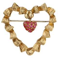 Tiffany & Co. Red Ruby Gold Heart Brooch