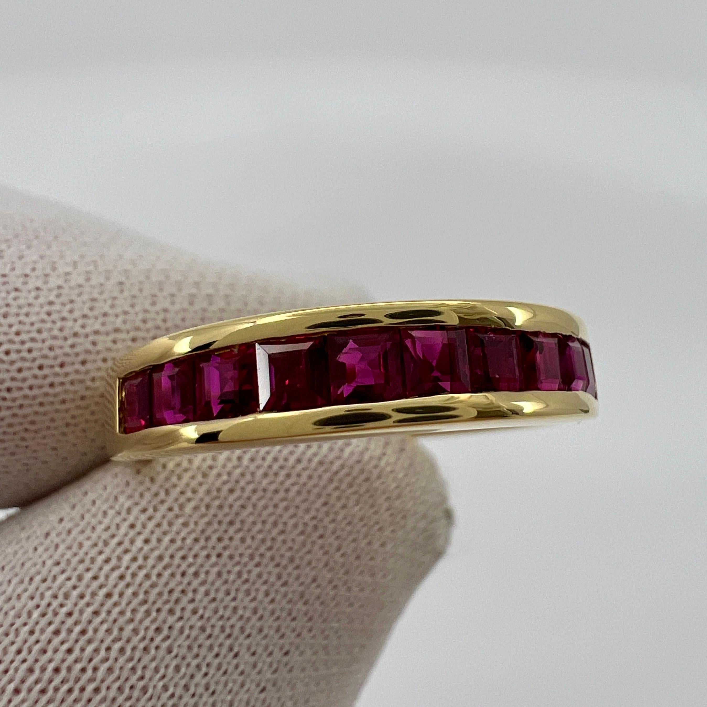 Tiffany & Co. Red Ruby Square Princess Cut 18k Yellow Gold Eternity Band Ring 7