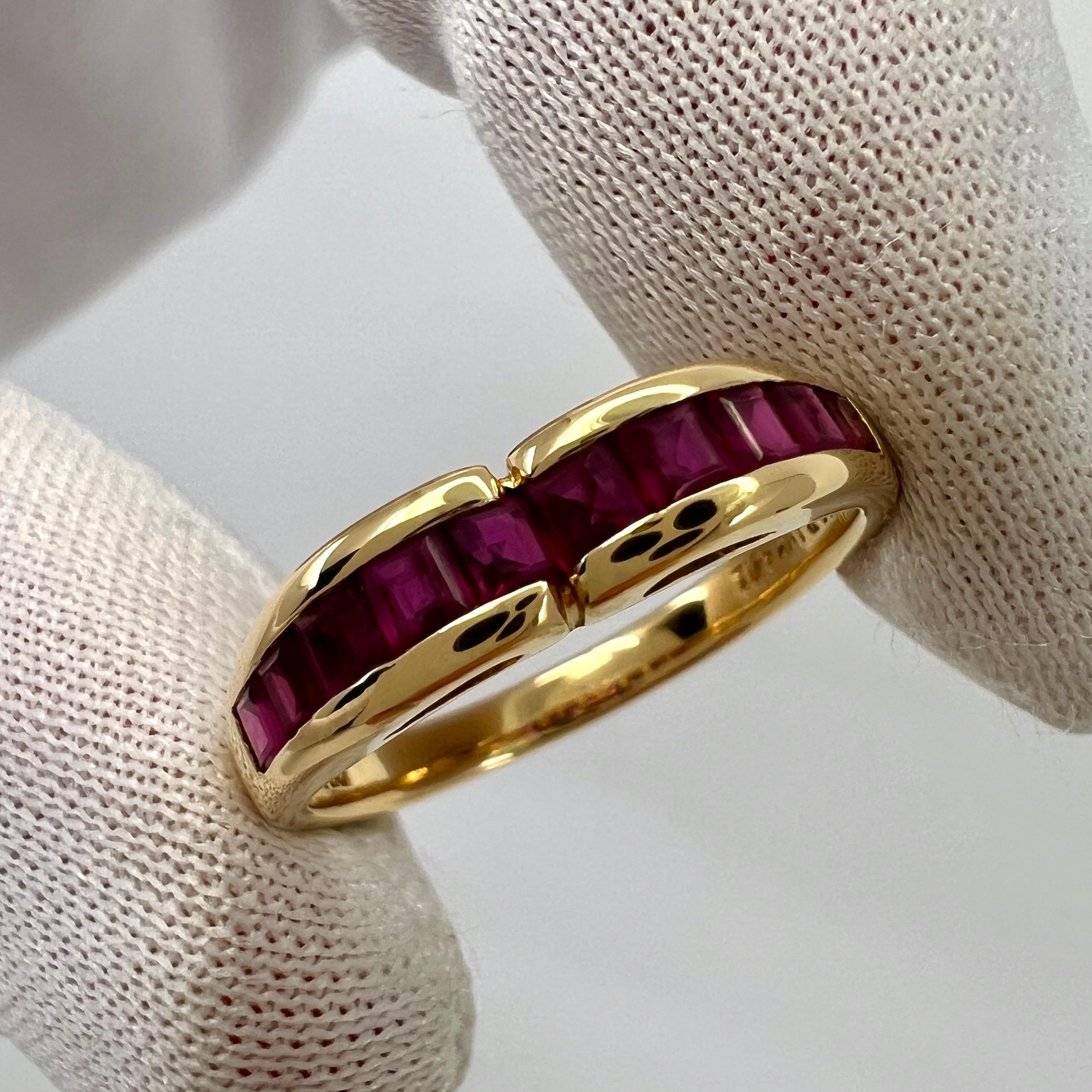 Tiffany & Co. Red Ruby Square Princess Cut 18k Yellow Gold Eternity Band Ring 7