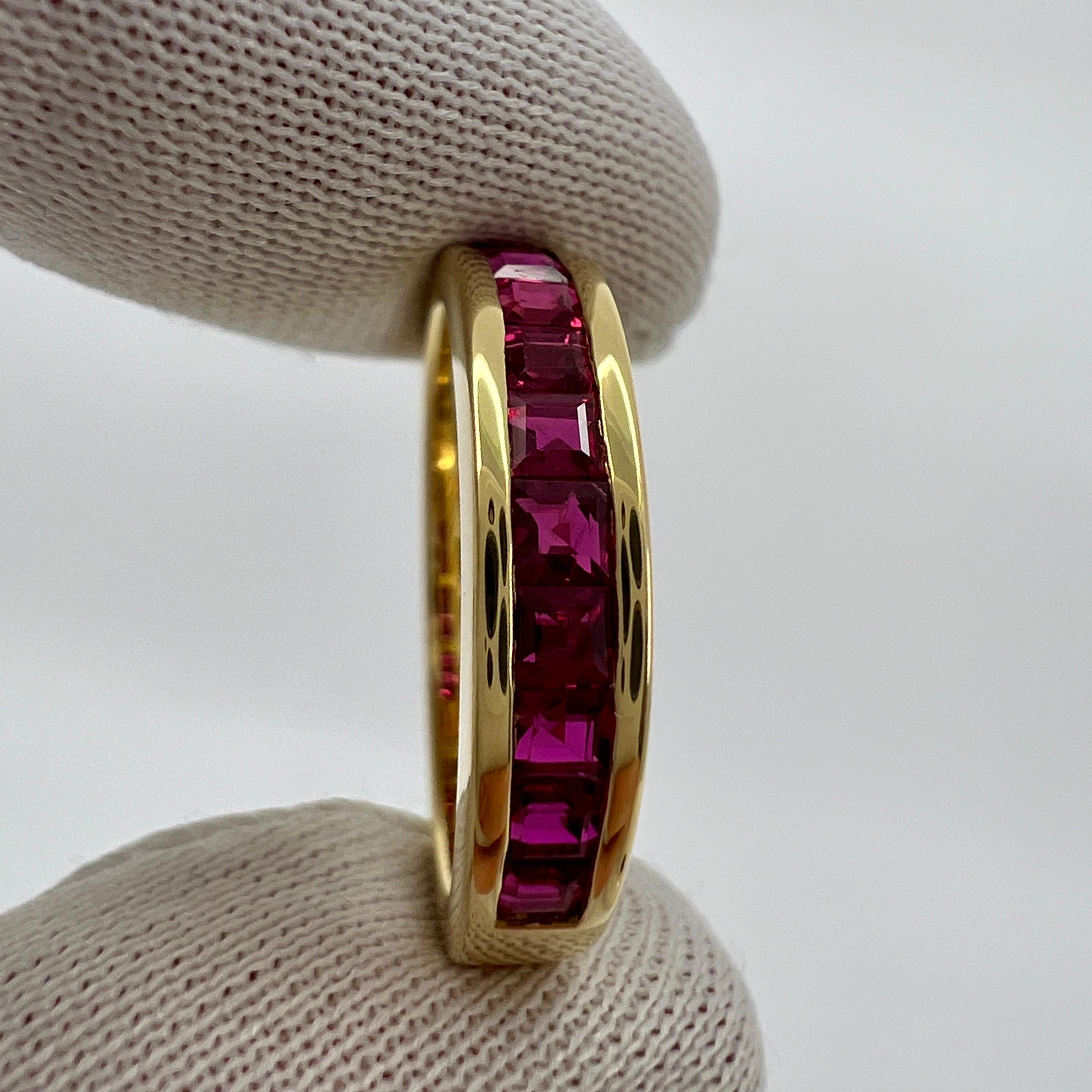 Tiffany & Co. Red Ruby Square Princess Cut 18k Yellow Gold Eternity Band Ring 8