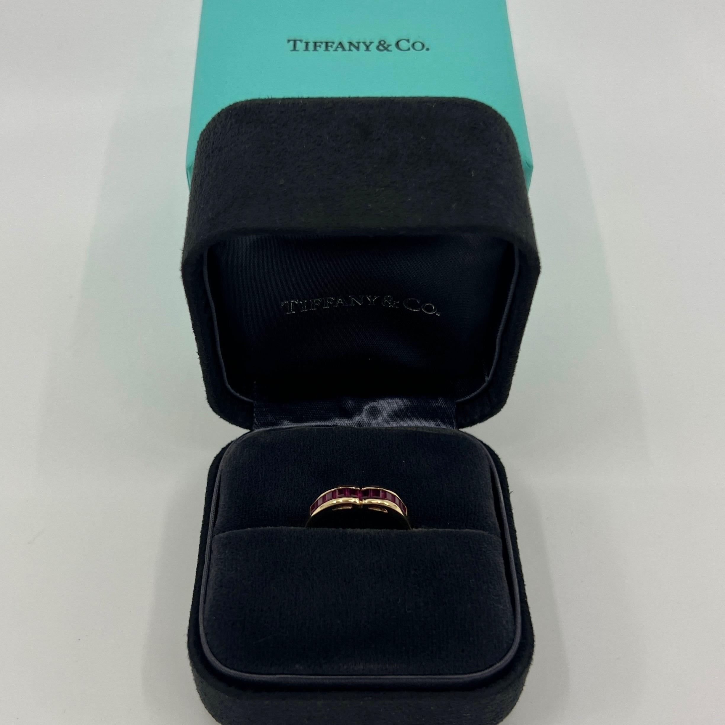 Tiffany & Co. Red Ruby Square Princess Cut 18k Yellow Gold Eternity Band Ring In Excellent Condition In Birmingham, GB