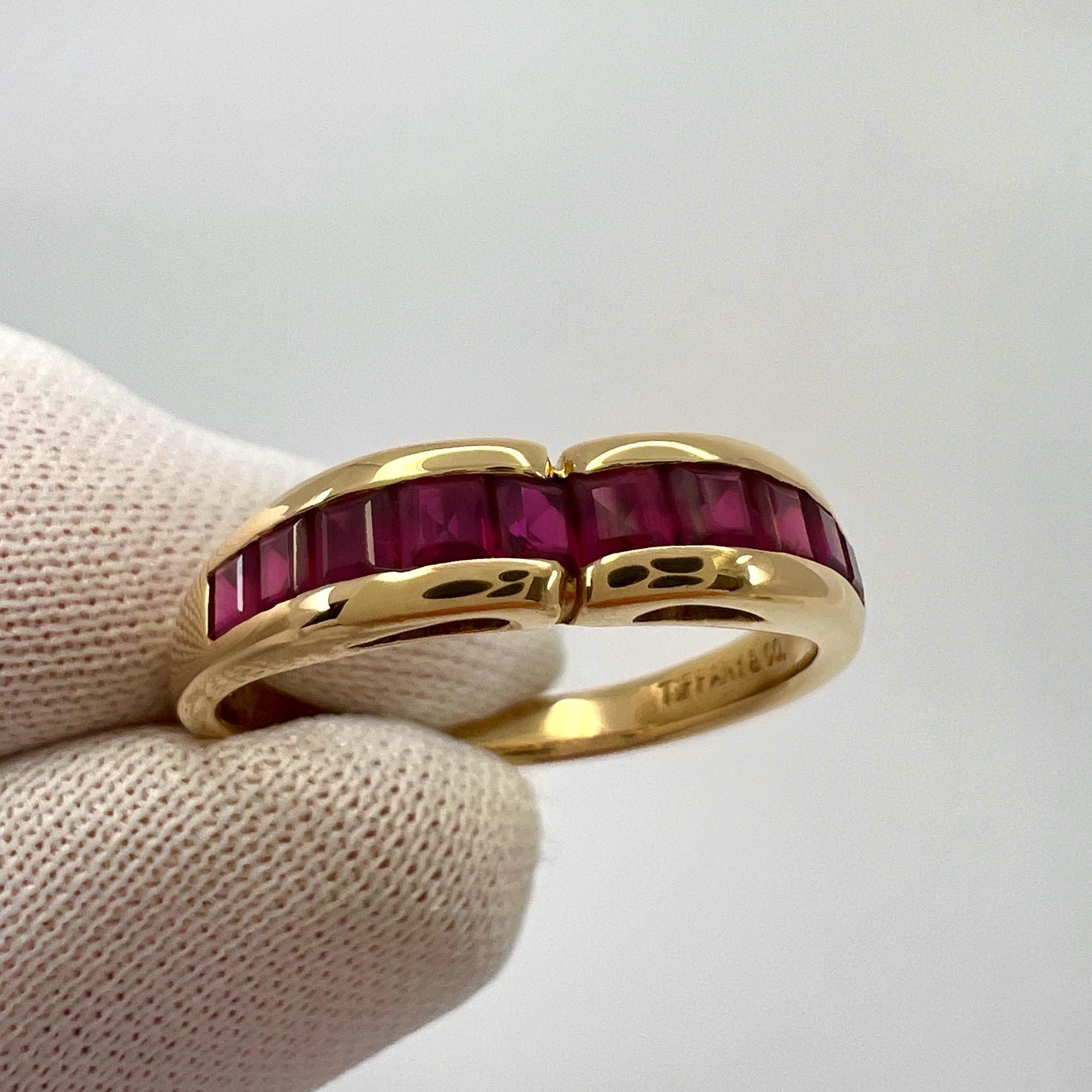 Tiffany & Co. Red Ruby Square Princess Cut 18k Yellow Gold Eternity Band Ring 1