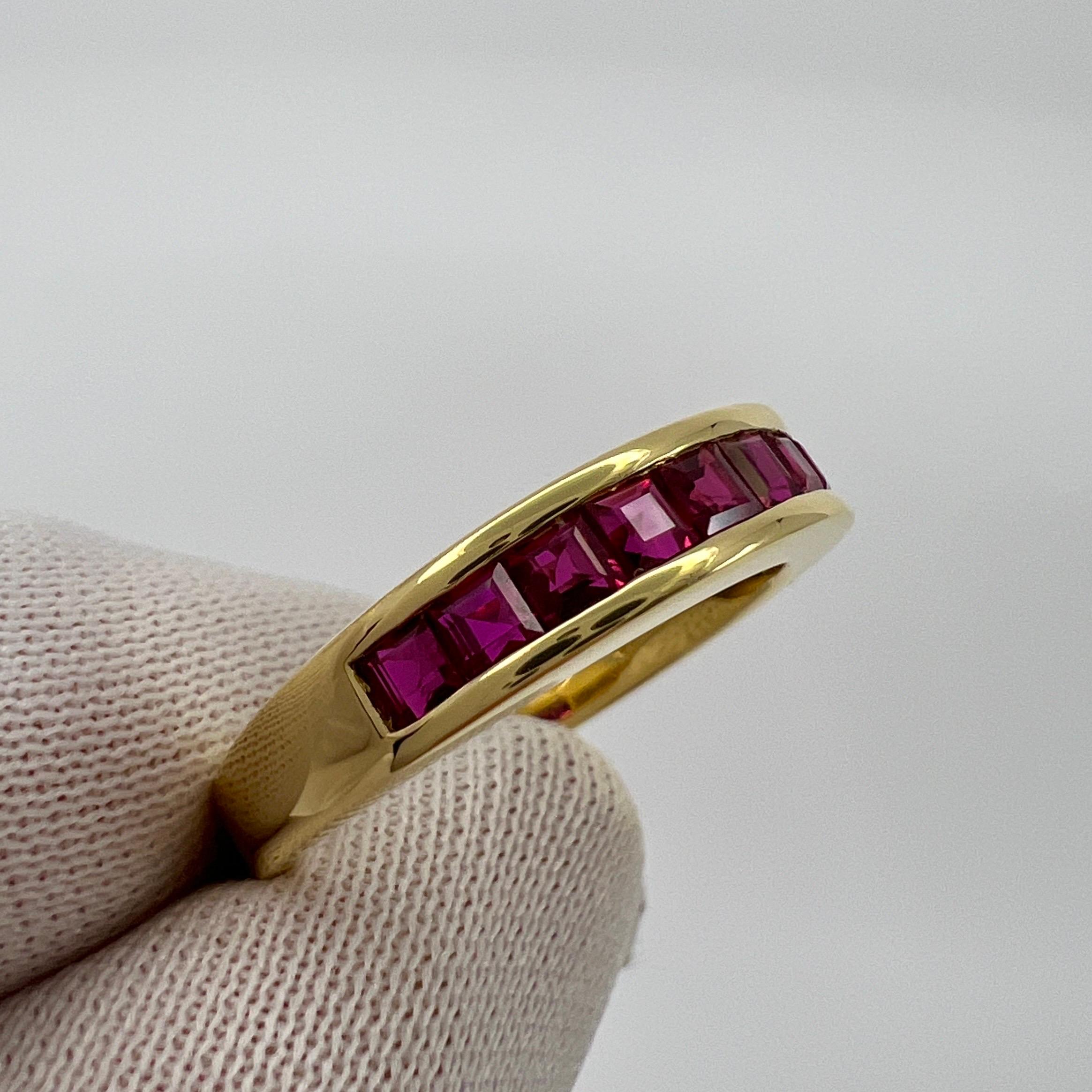 Tiffany & Co. Red Ruby Square Princess Cut 18k Yellow Gold Eternity Band Ring 3