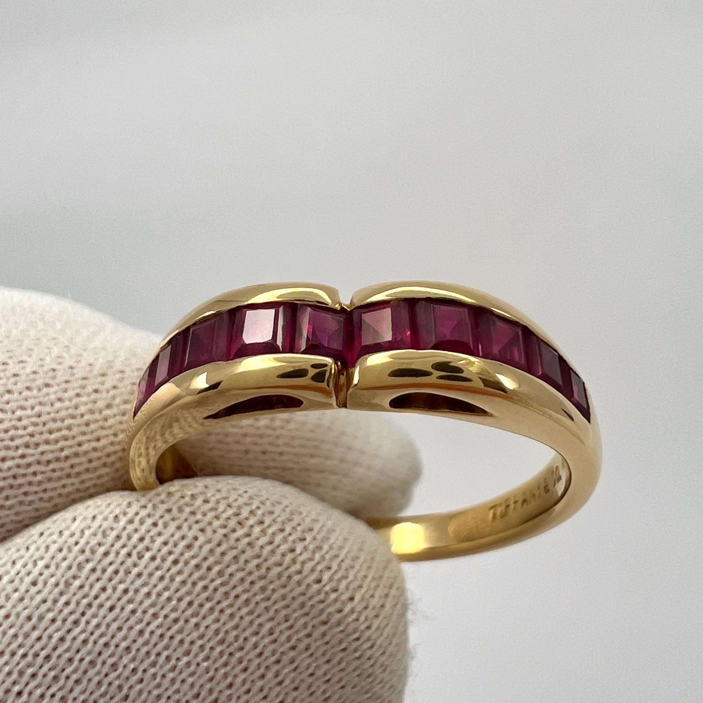 Tiffany & Co. Red Ruby Square Princess Cut 18k Yellow Gold Eternity Band Ring 3