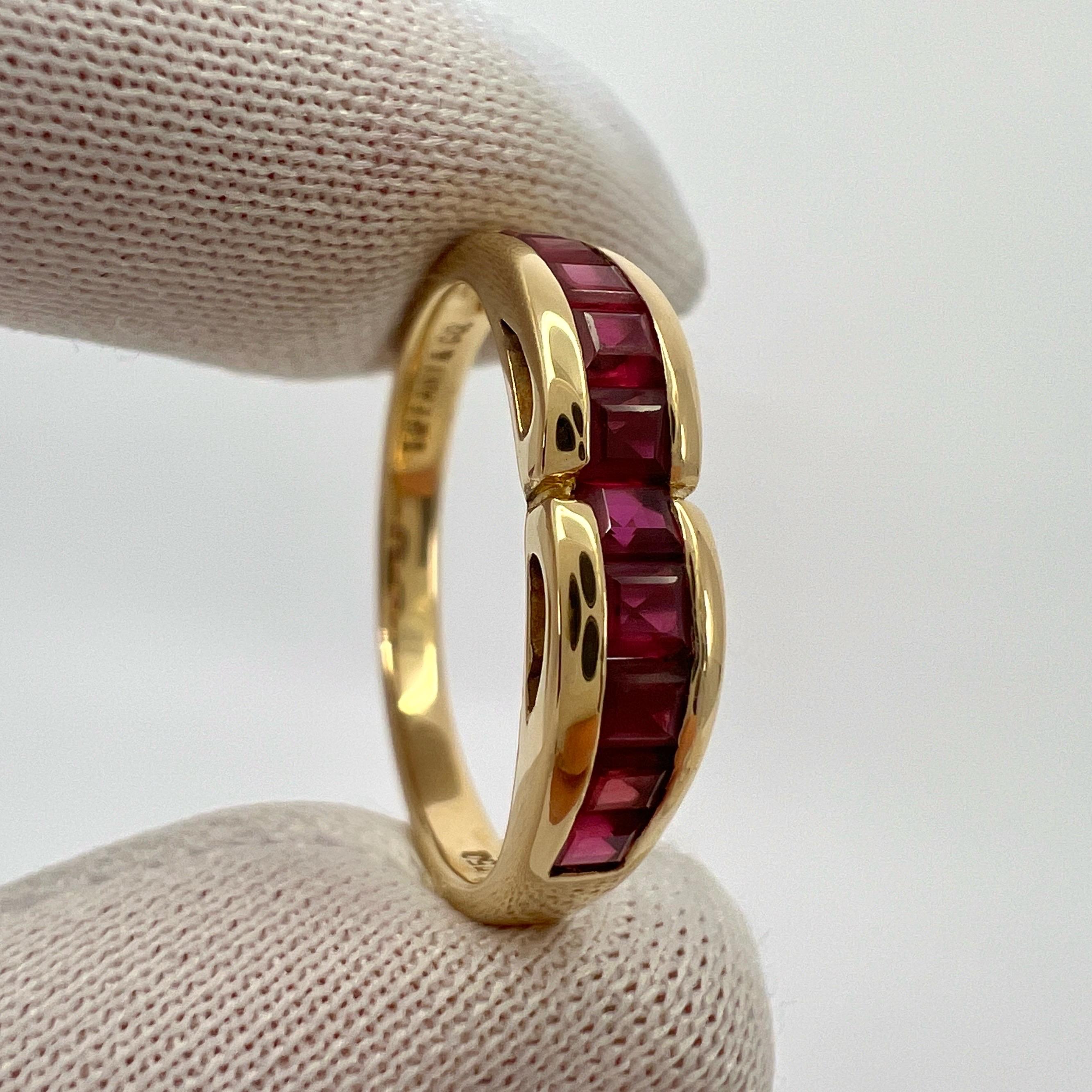 Tiffany & Co. Red Ruby Square Princess Cut 18k Yellow Gold Eternity Band Ring 5